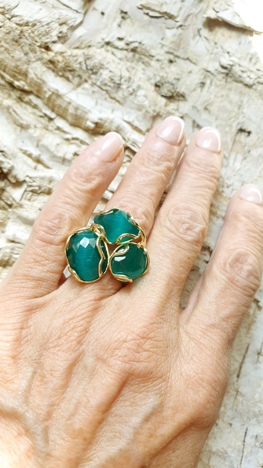 Anello regolabile in ottone con occhio di gatto