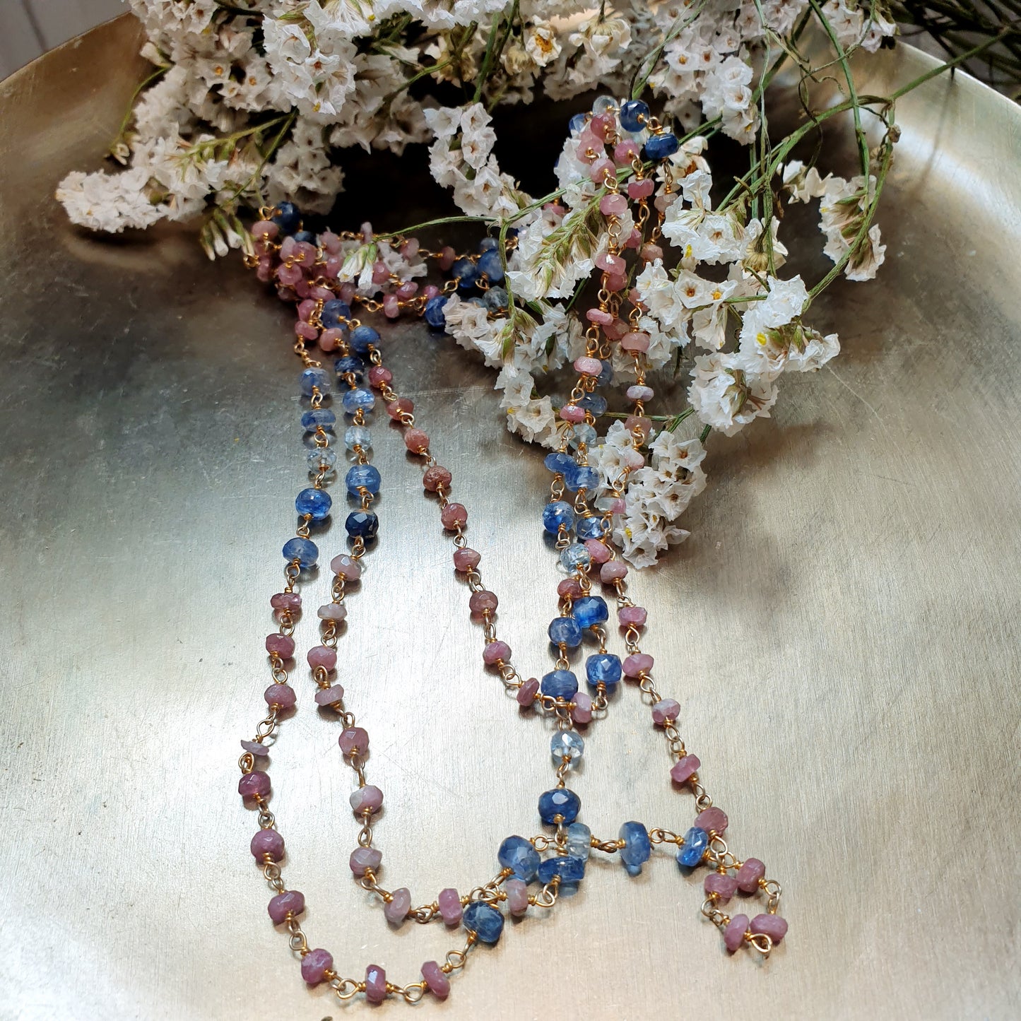 Lunga collana in argento con tormaline