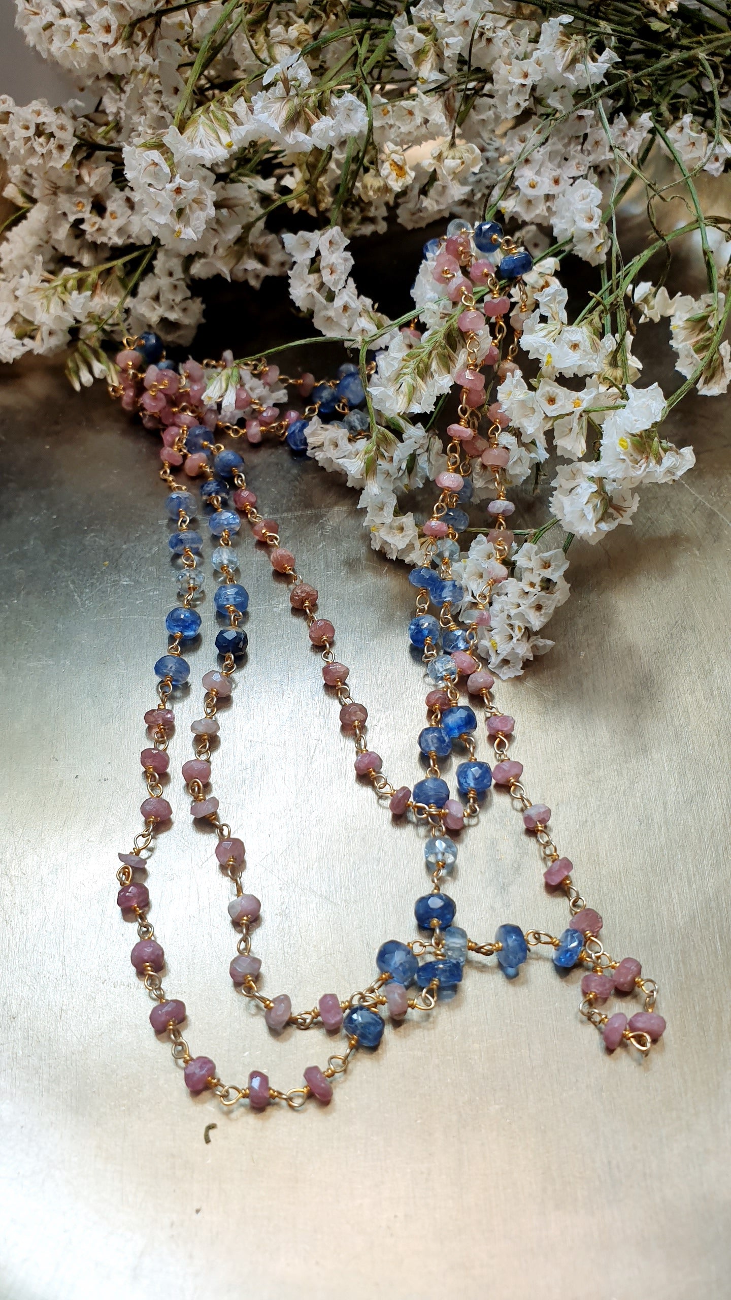 Lunga collana in argento con tormaline