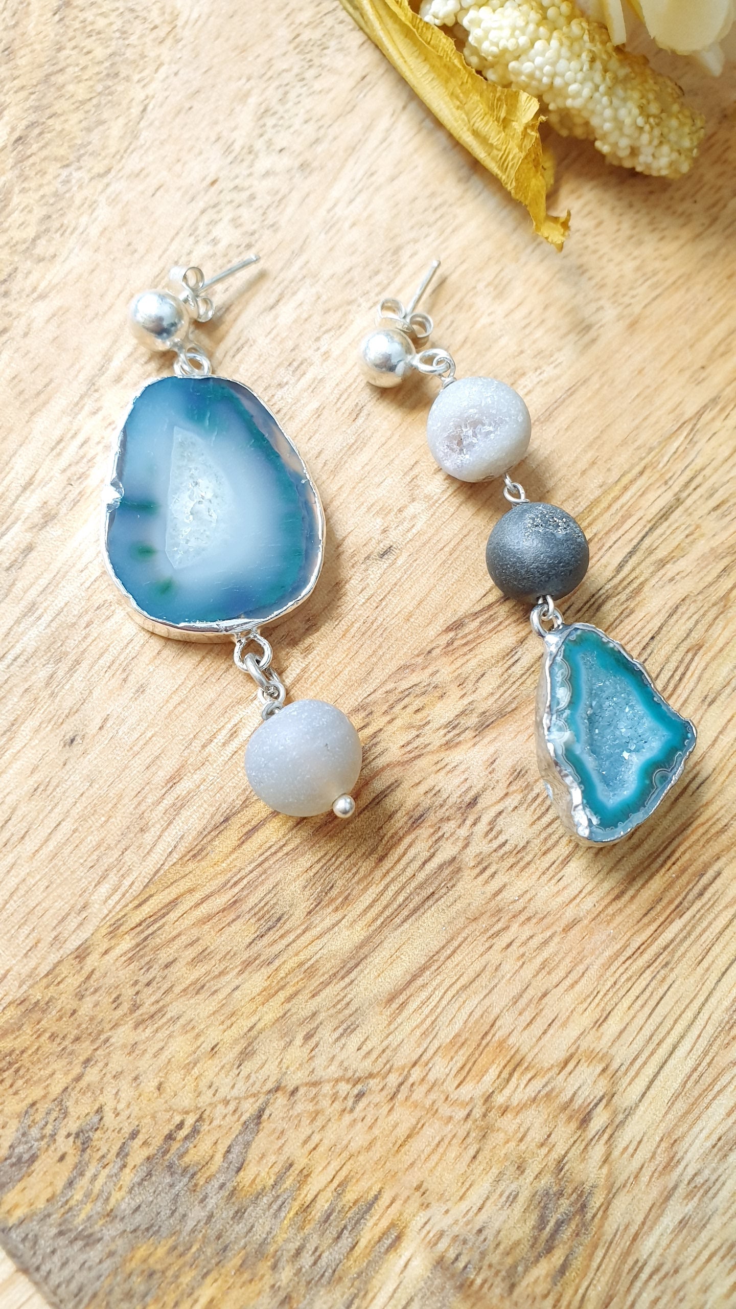 Orecchini in argento con druse di agata