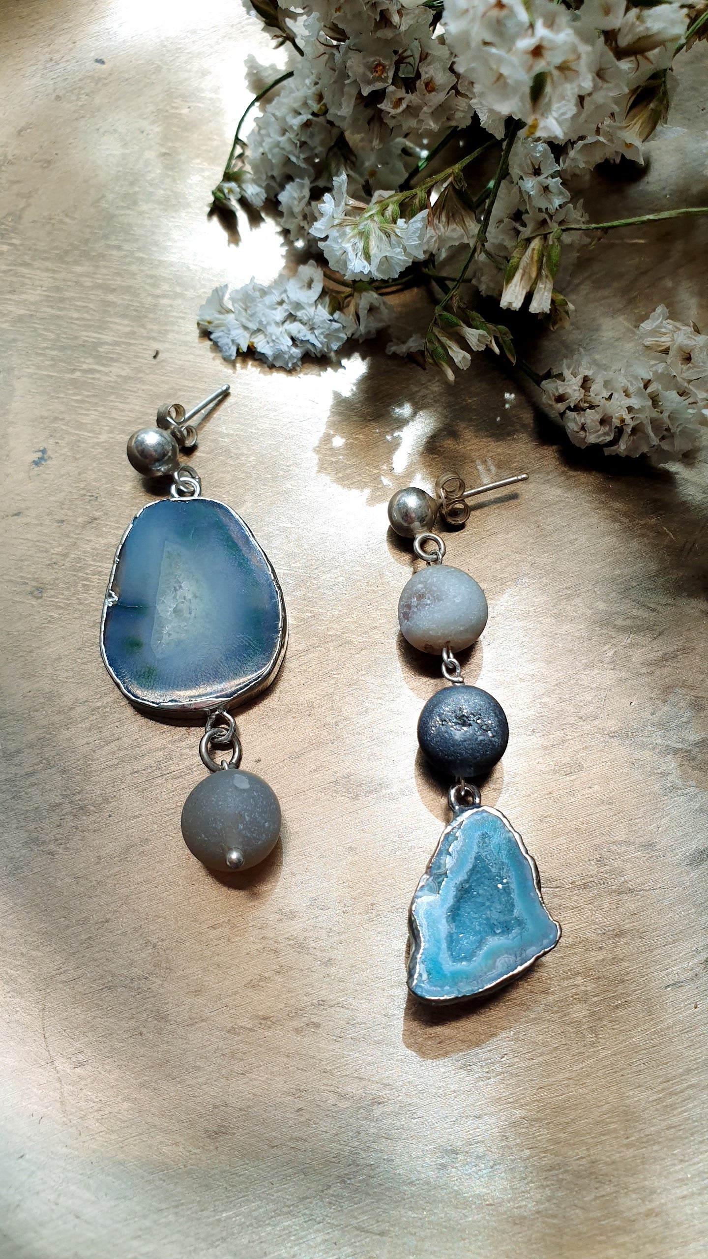 Orecchini in argento con druse di agata