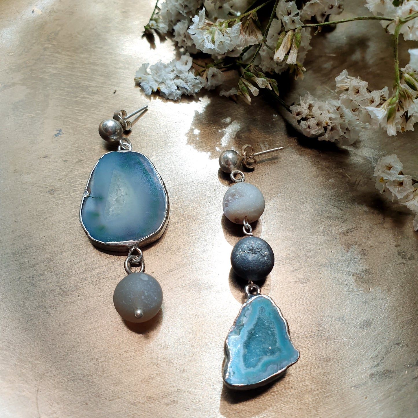 Orecchini in argento con druse di agata