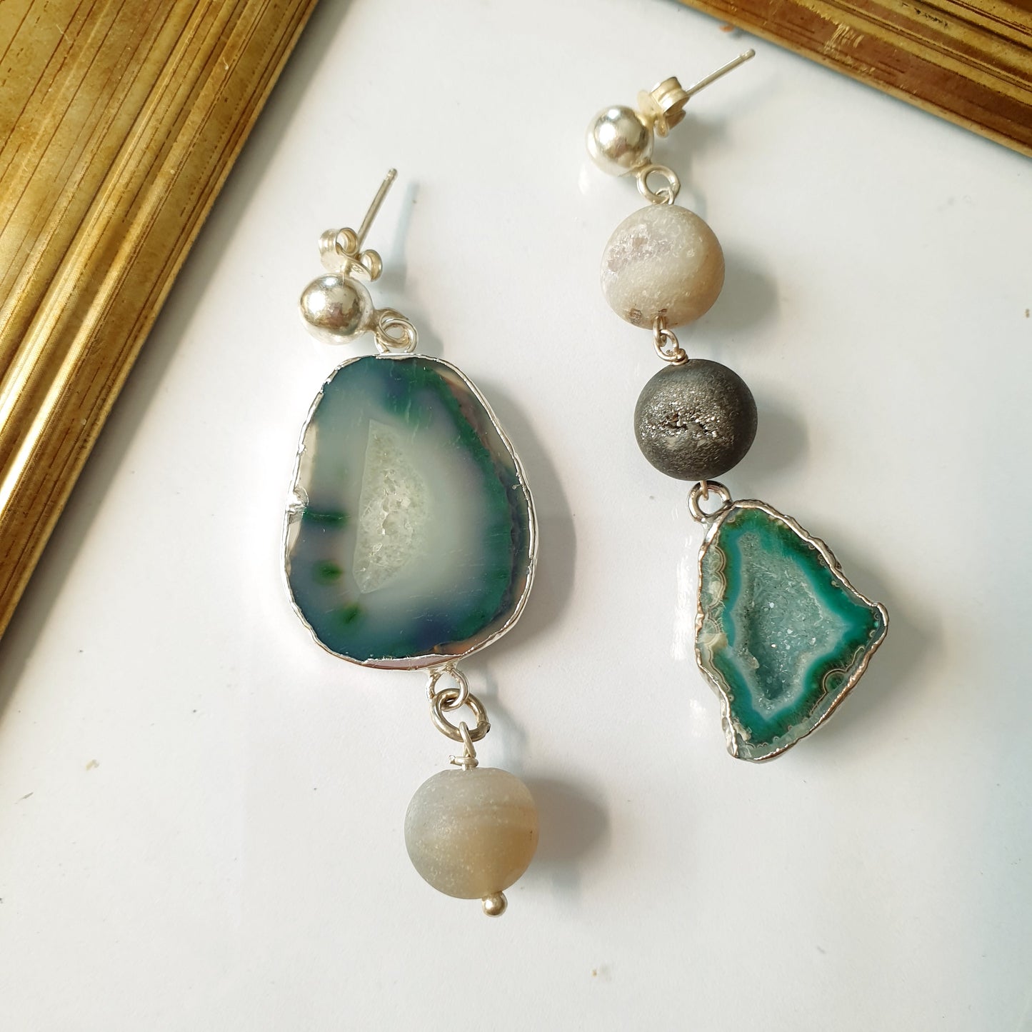 Orecchini in argento con druse di agata