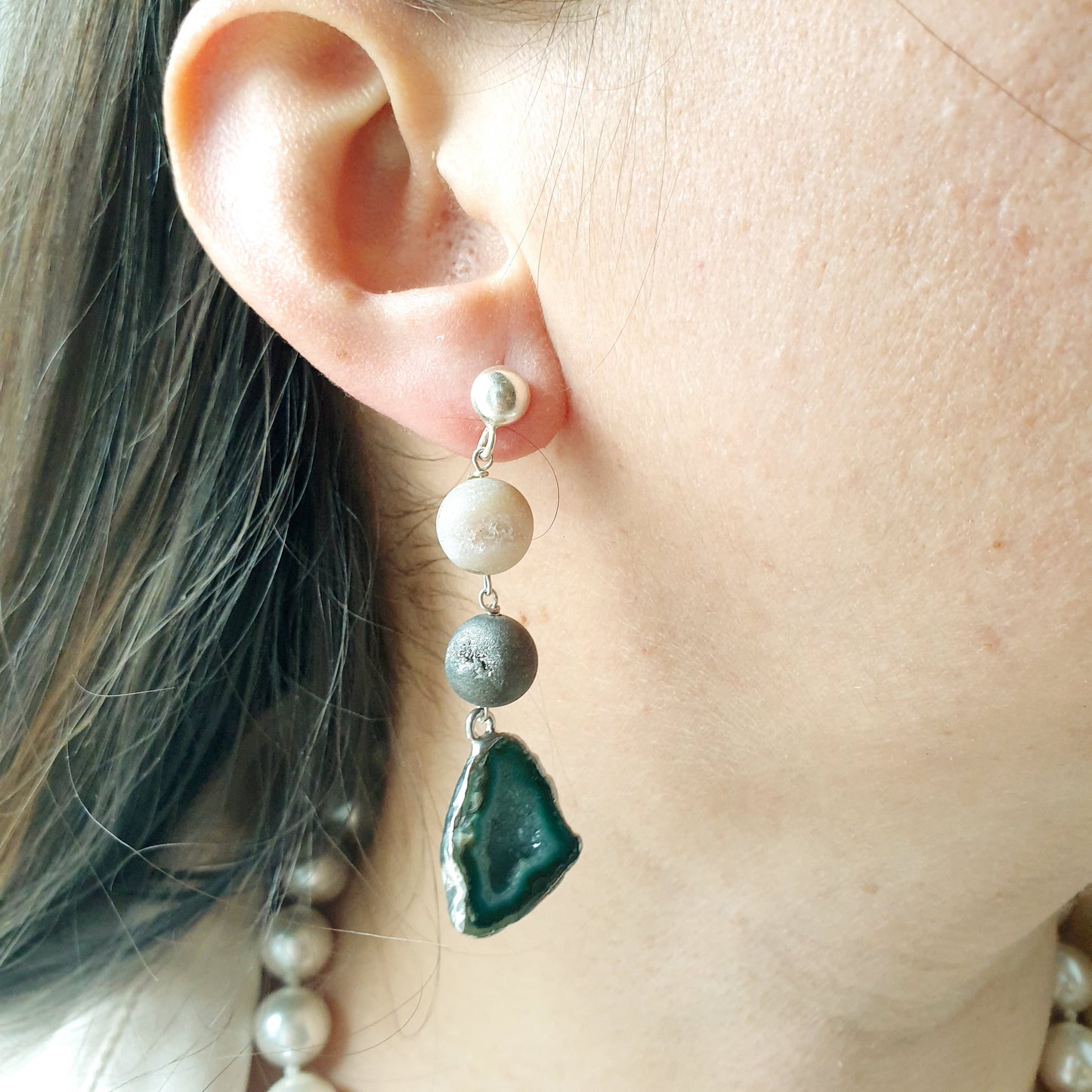 Orecchini in argento con druse di agata
