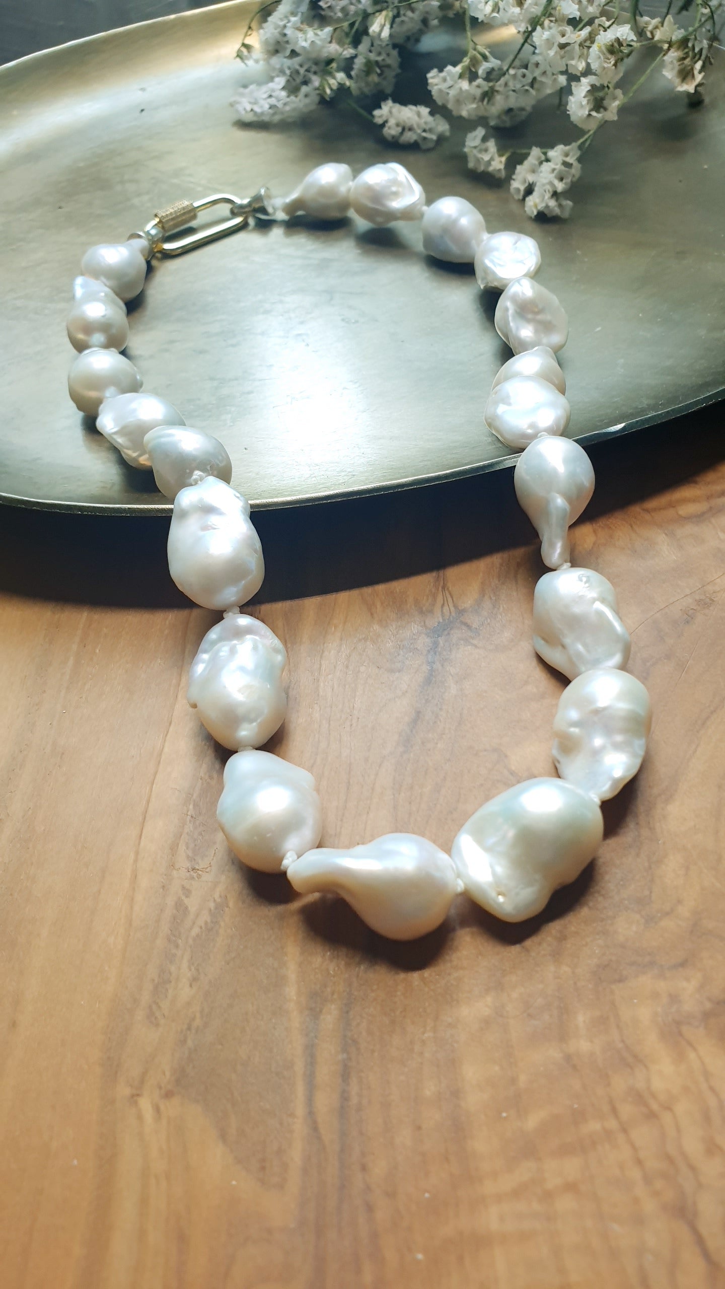Gorgeous baroque pearl choker with gold-plated silver clasp.