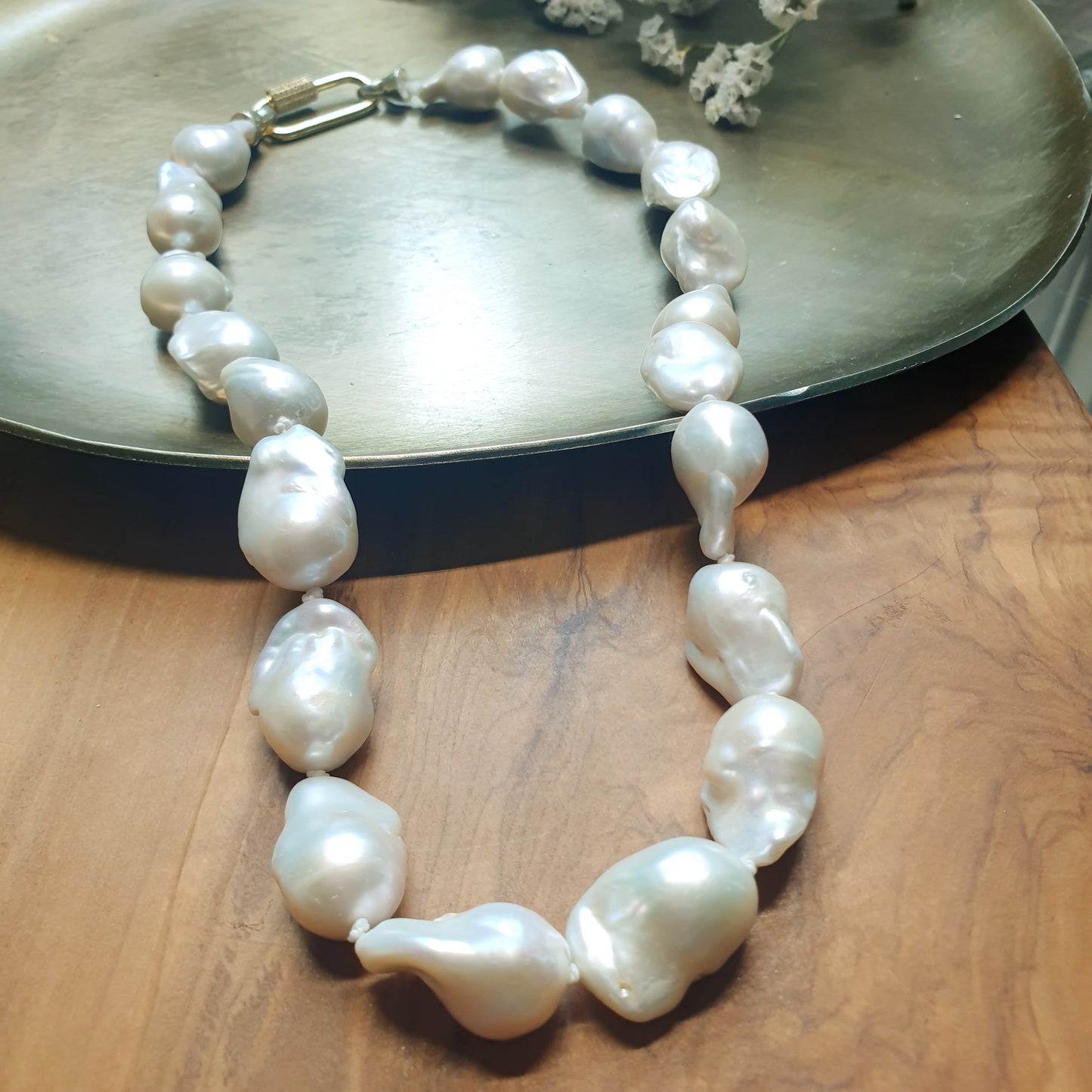 Gorgeous baroque pearl choker with gold-plated silver clasp.