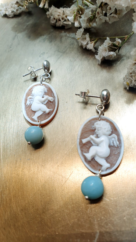 Orecchini in argento con cammei e pietre
