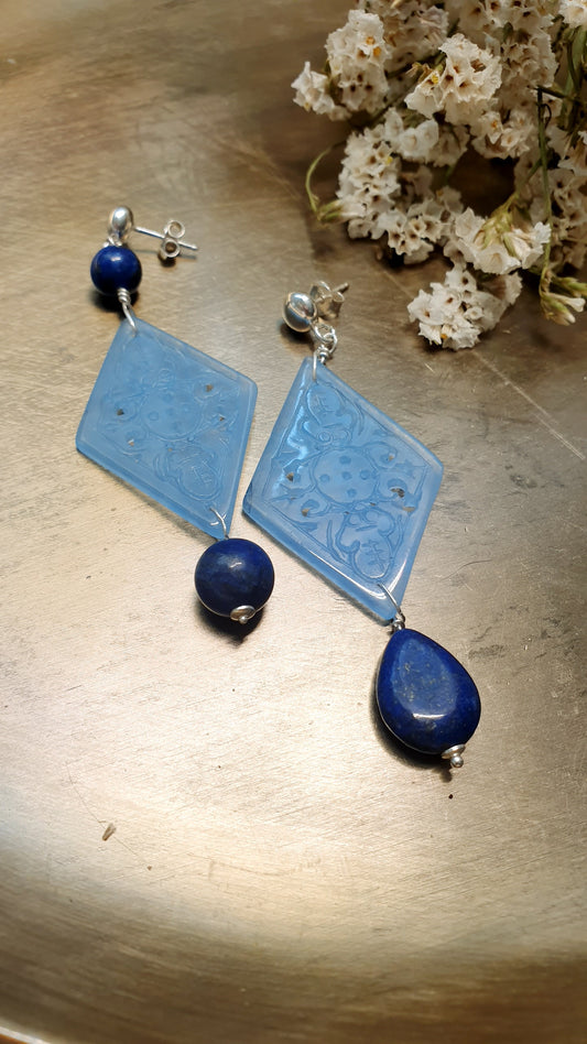 Orecchini in argento con giade e lapislazzuli