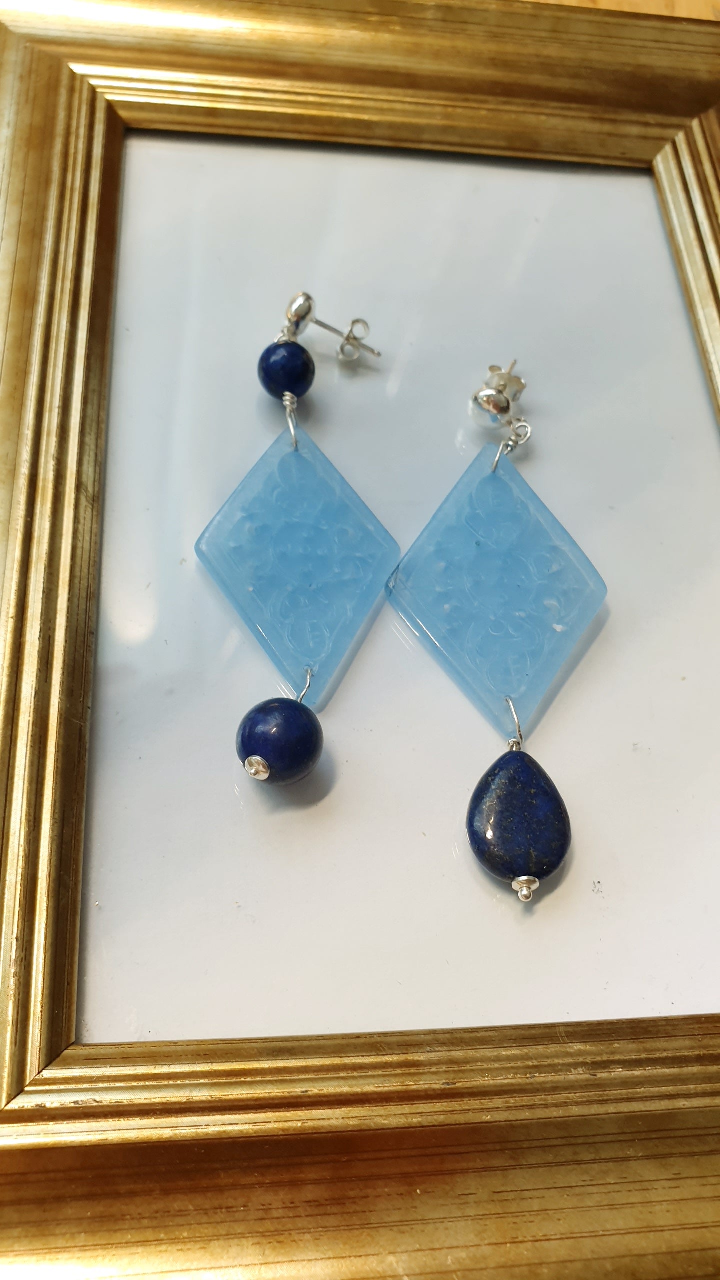 Orecchini in argento con giade e lapislazzuli