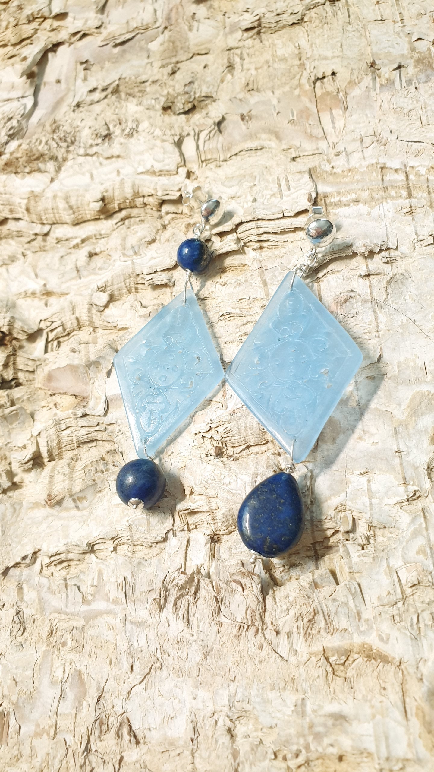 Orecchini in argento con giade e lapislazzuli