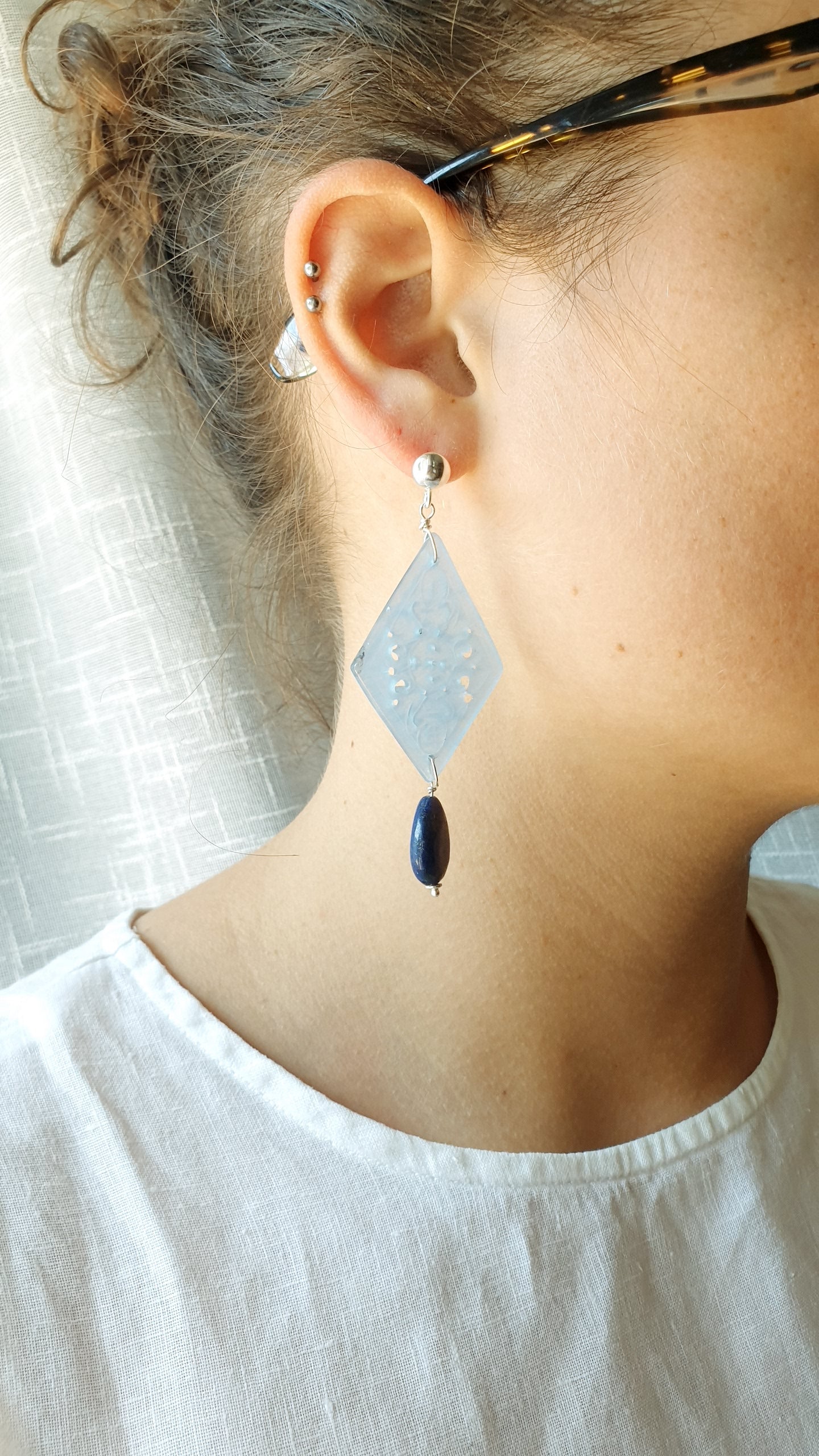 Orecchini in argento con giade e lapislazzuli