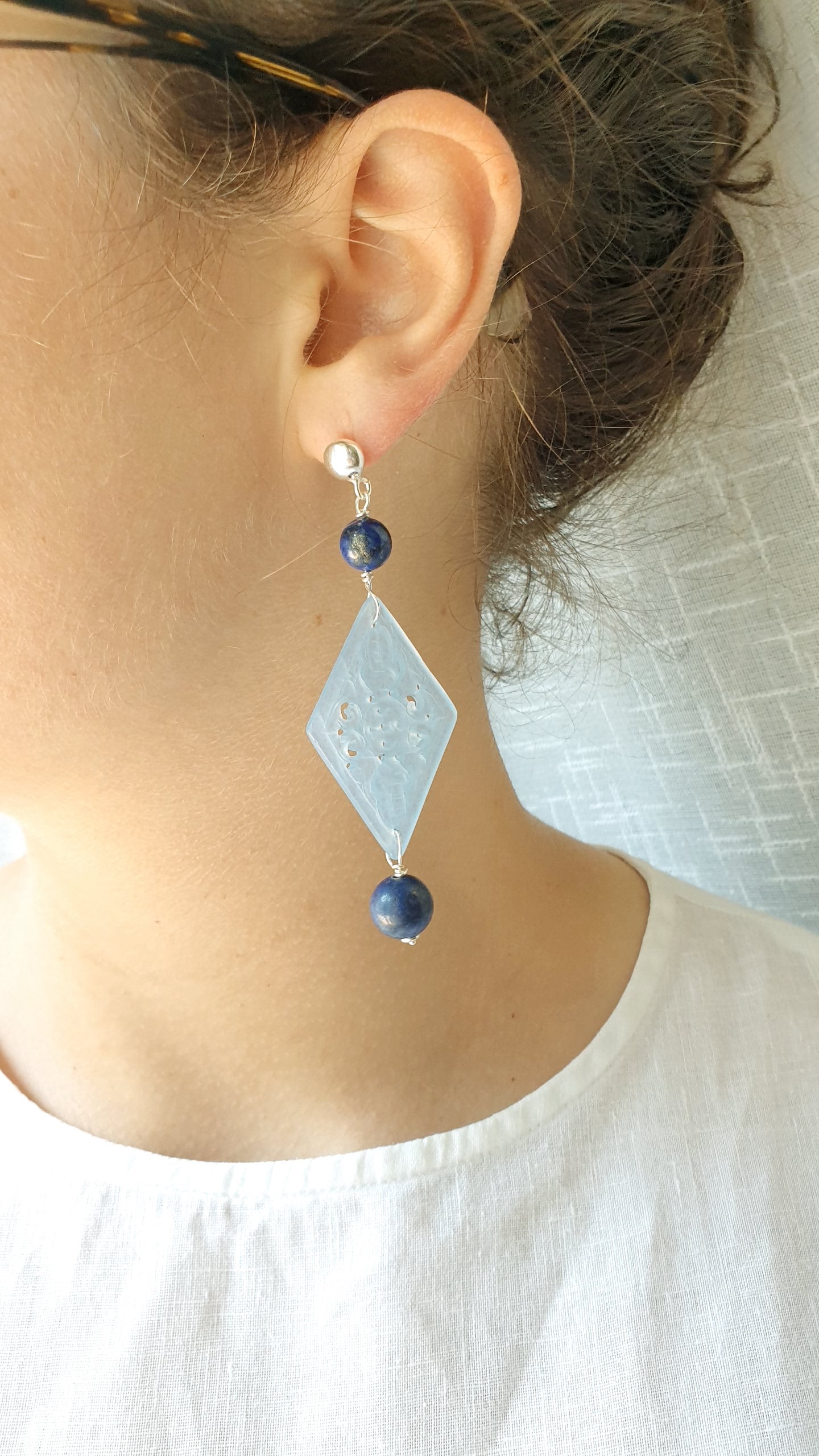 Orecchini in argento con giade e lapislazzuli