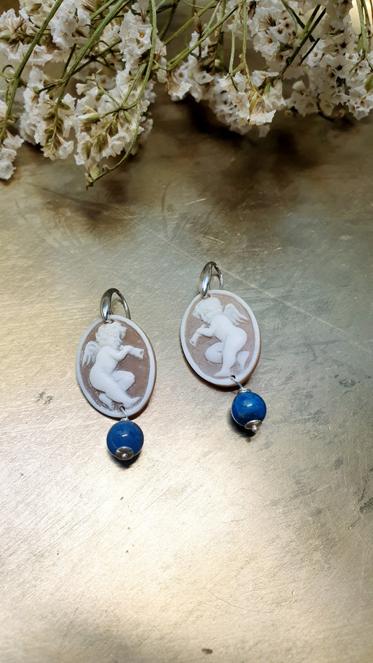 Orecchini in argento con cammei angeli e apatite