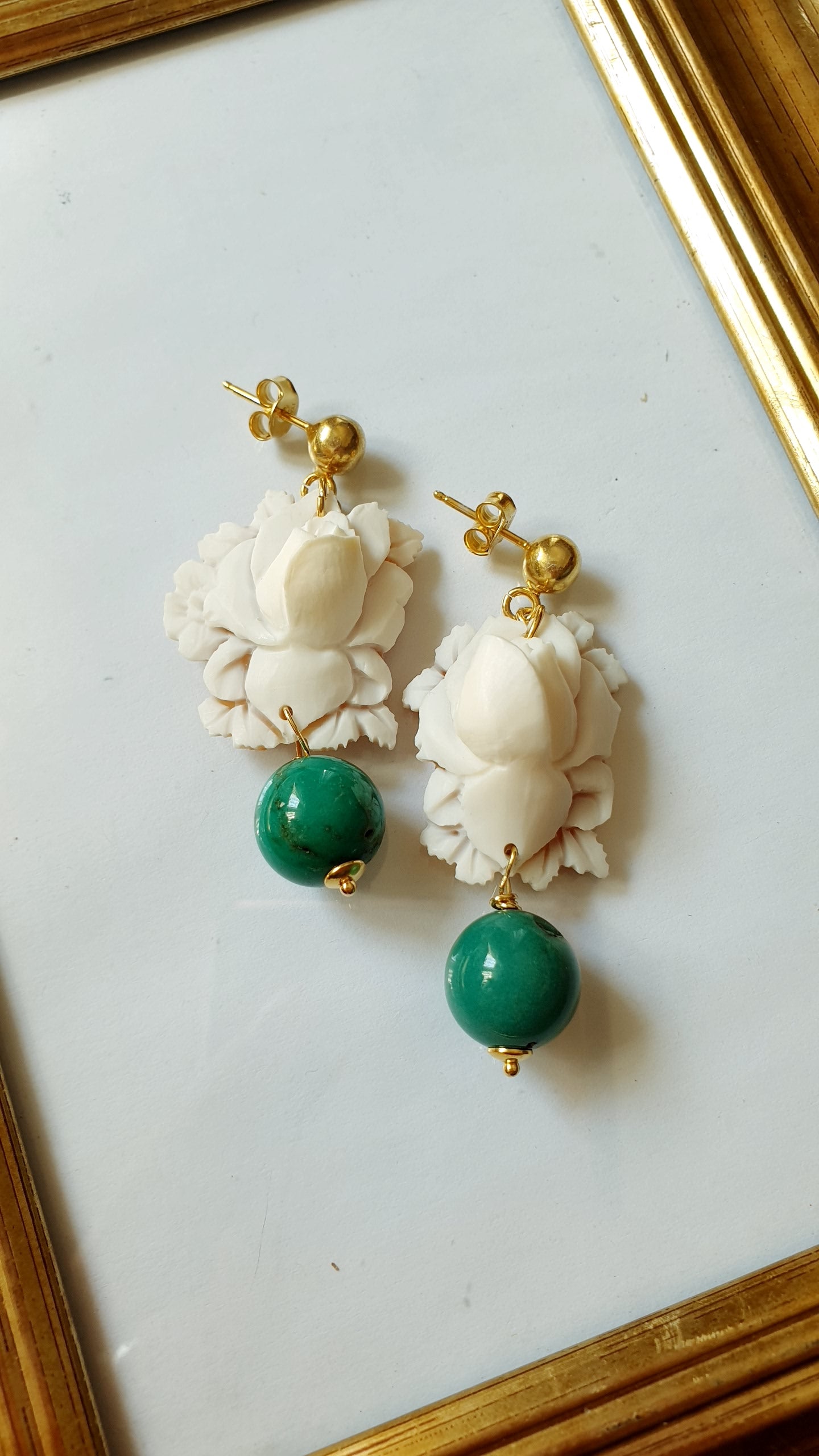 Orecchini in argento con cammei autentici e crisoprasio