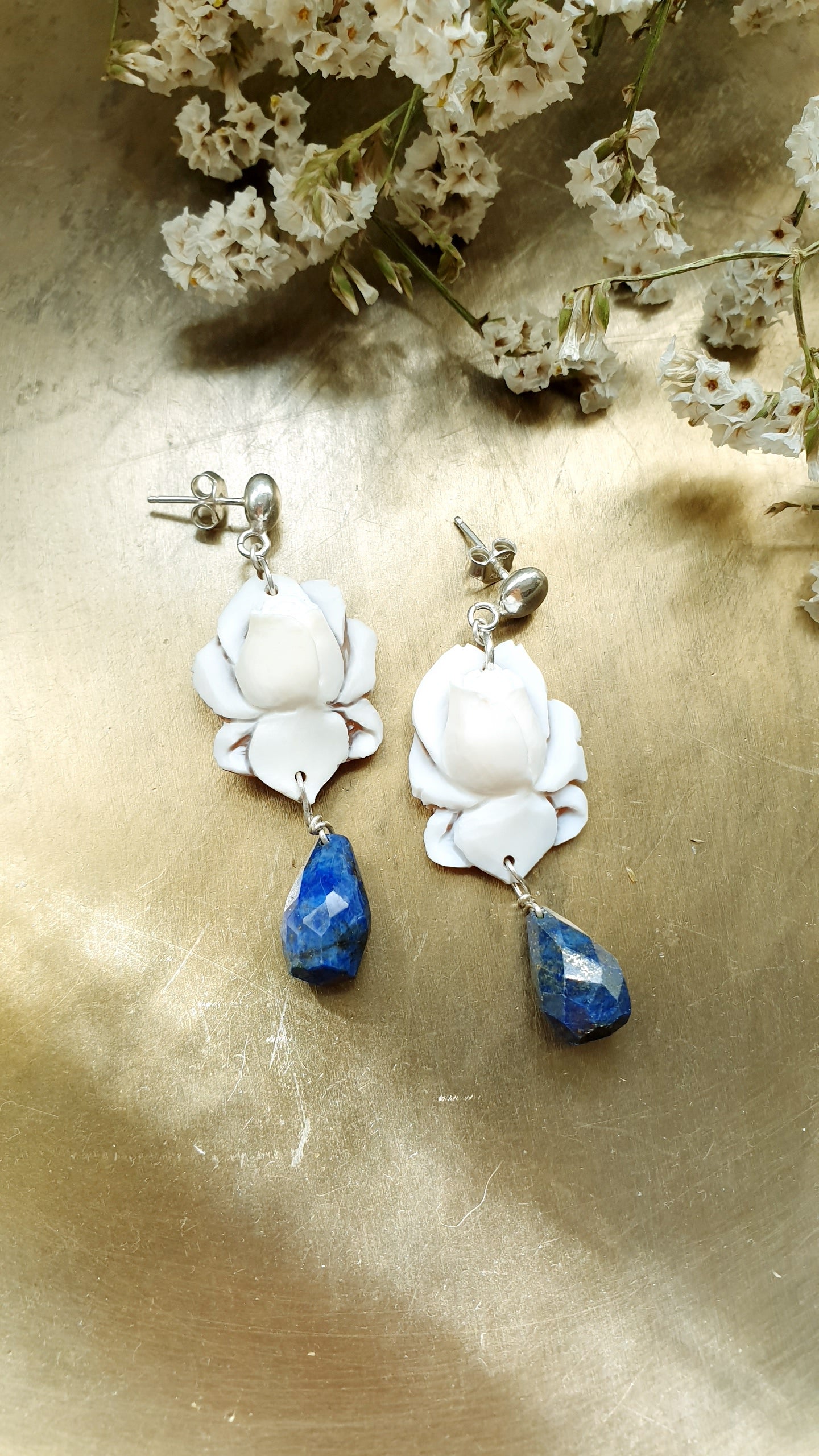 Orecchini in argento con cammei e lapislazzuli