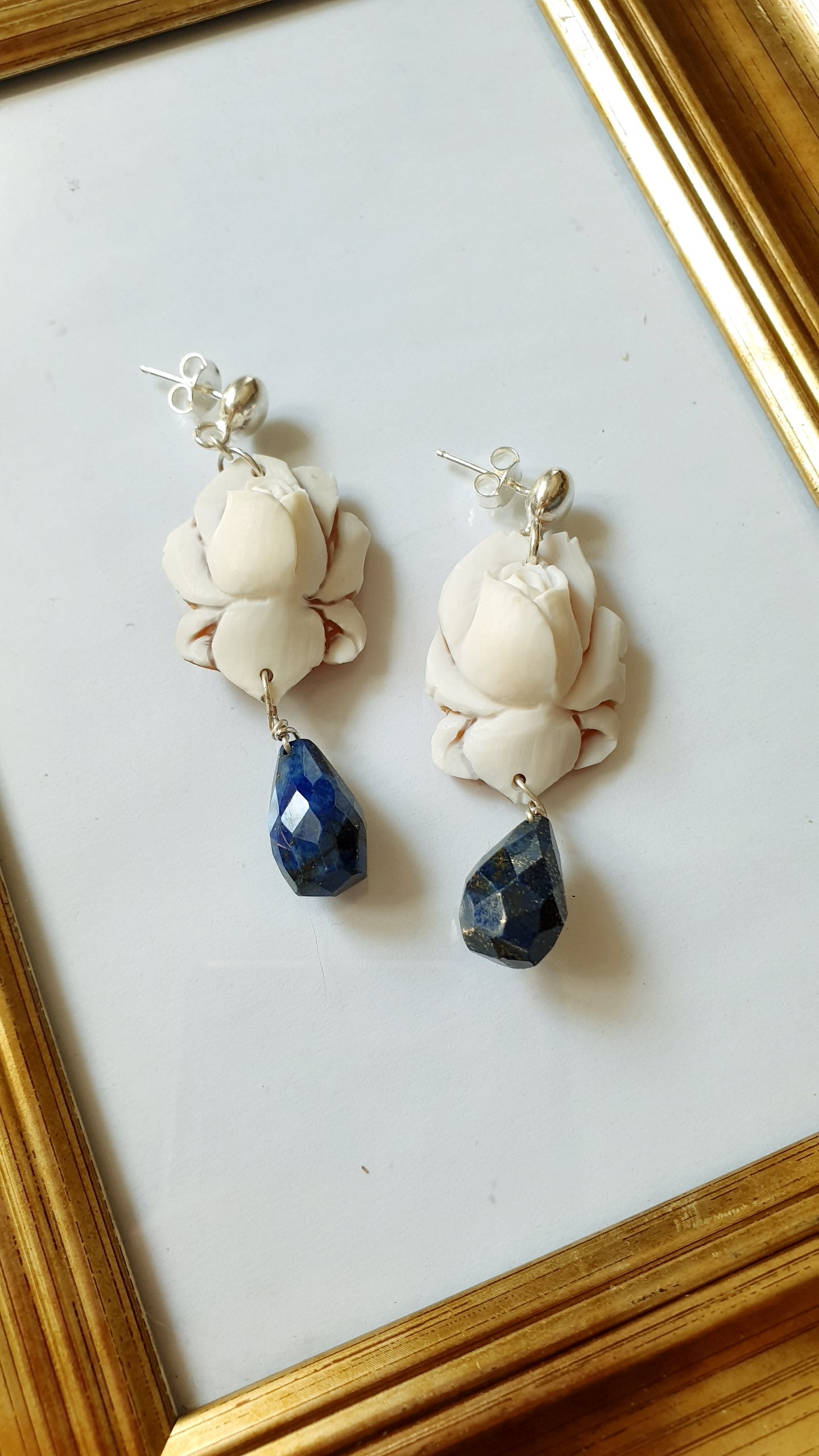 Orecchini in argento con cammei e lapislazzuli