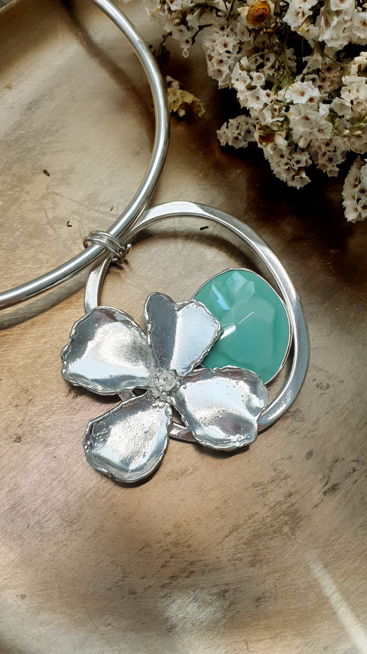 Girocollo placcato argento con pietra dura