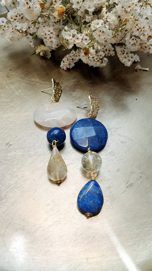 Orecchini in ottone con lapis e quarzo citrino