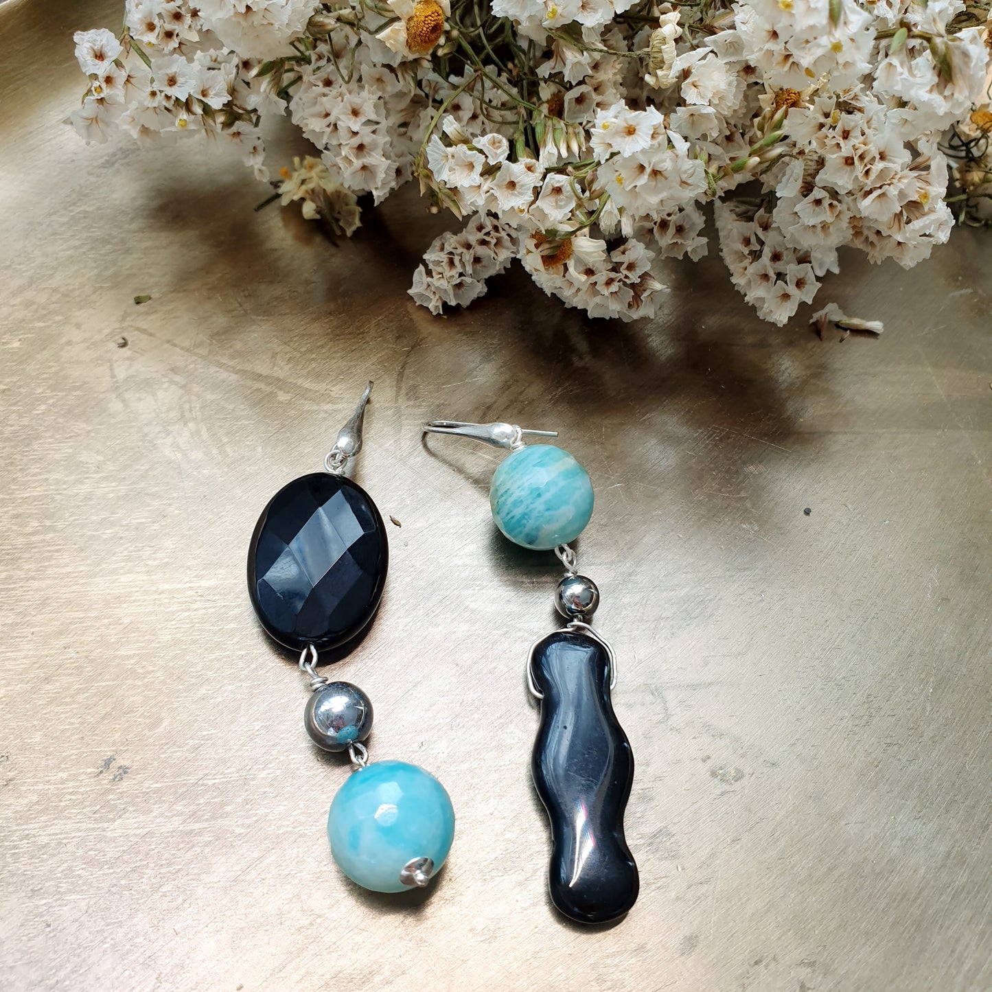 Orecchini in argento com onice e amazzonite