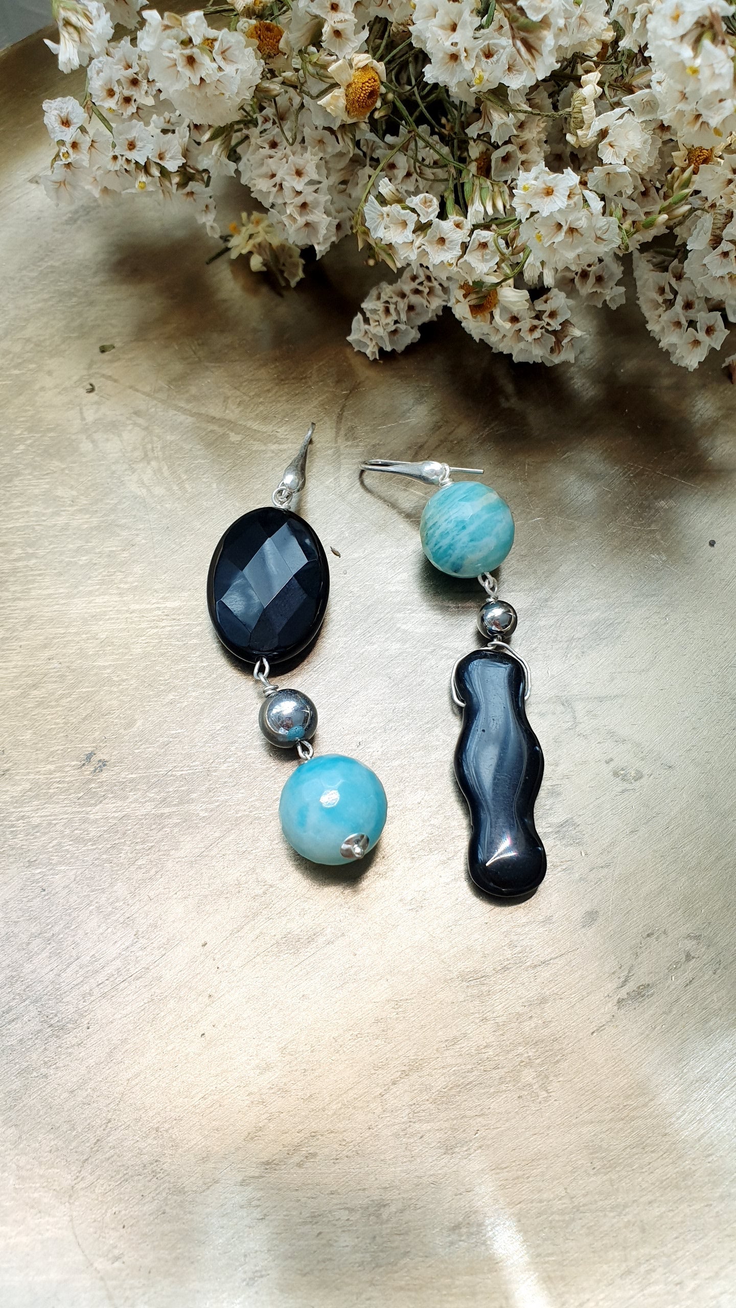 Orecchini in argento com onice e amazzonite