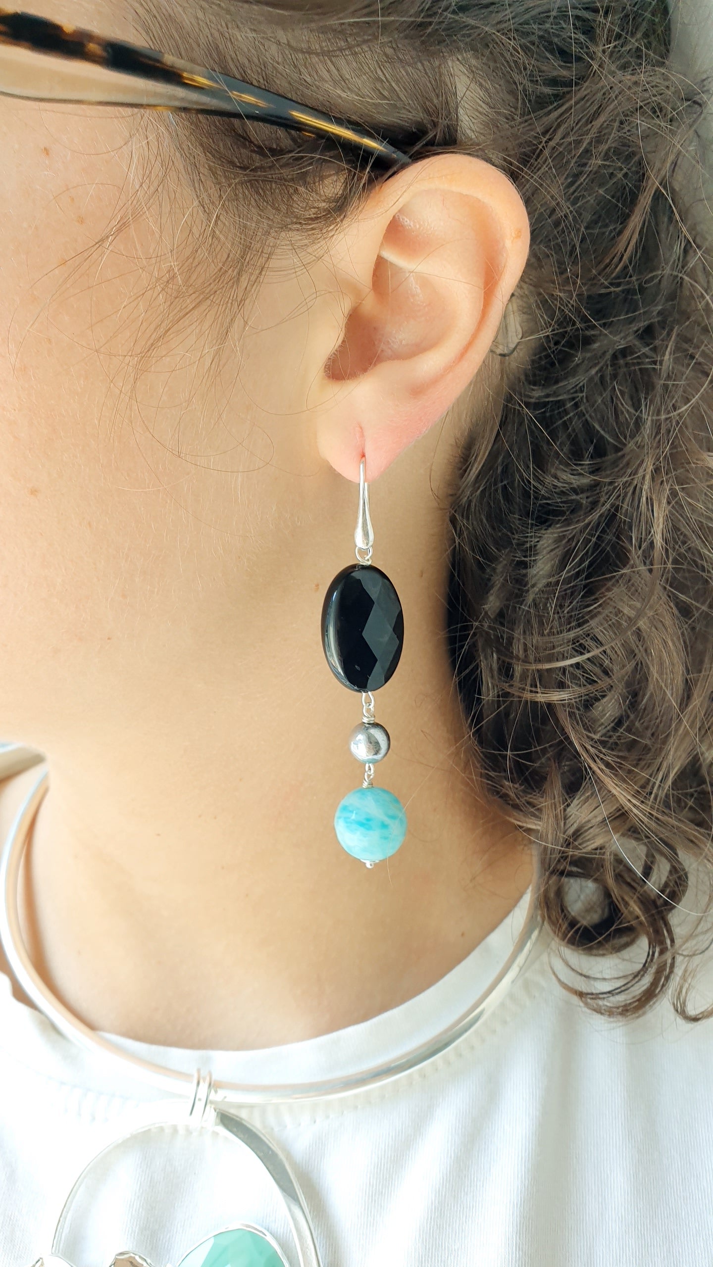 Orecchini in argento com onice e amazzonite