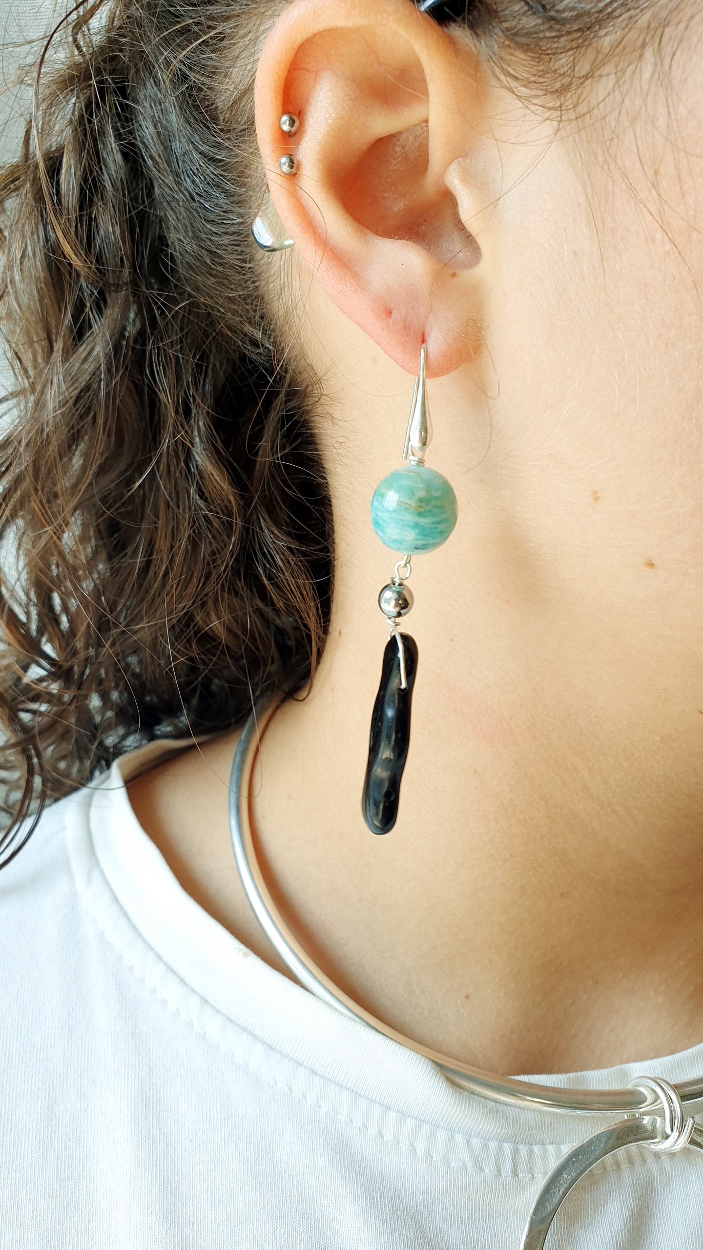 Orecchini in argento com onice e amazzonite