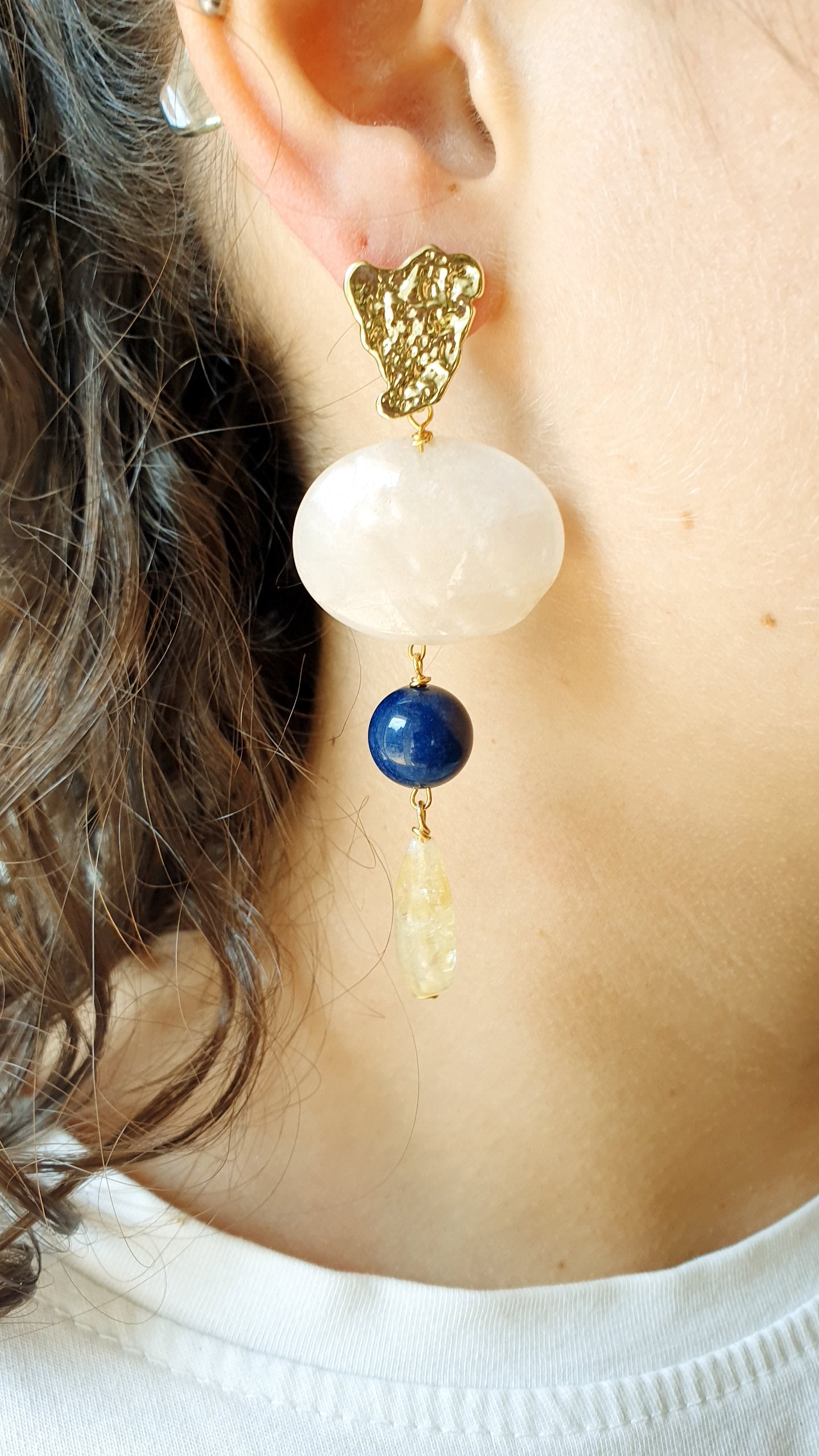 Orecchini in ottone con lapis e quarzo citrino
