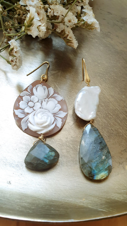 Orecchini in argento con cammeo e labradorite