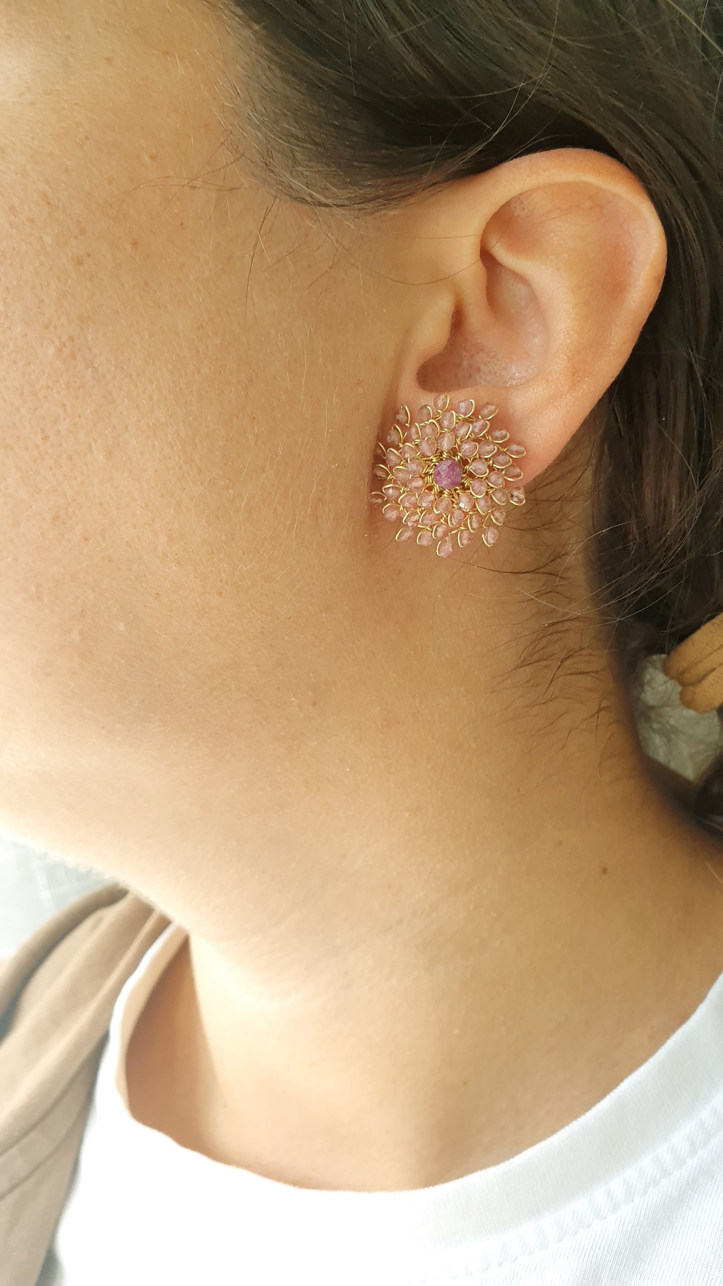 Orecchini in argento con tormalina rosa e granato
