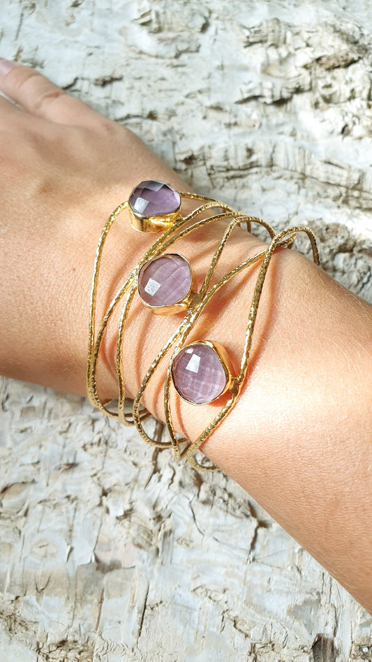 Bracciale a fascia in ottone con occhio di gatto