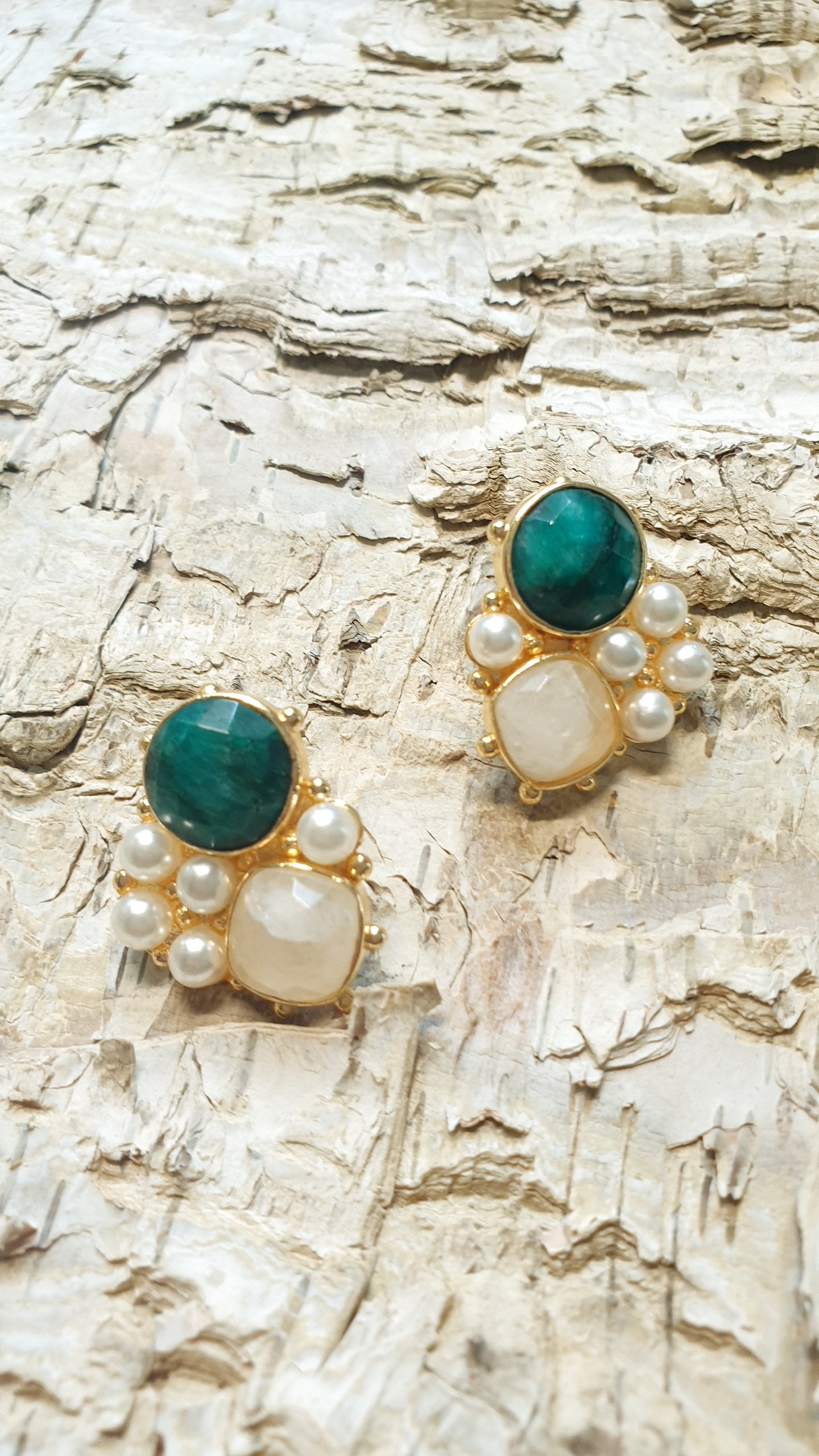 Orecchini in ottone con rubizoisite, citrino, perline