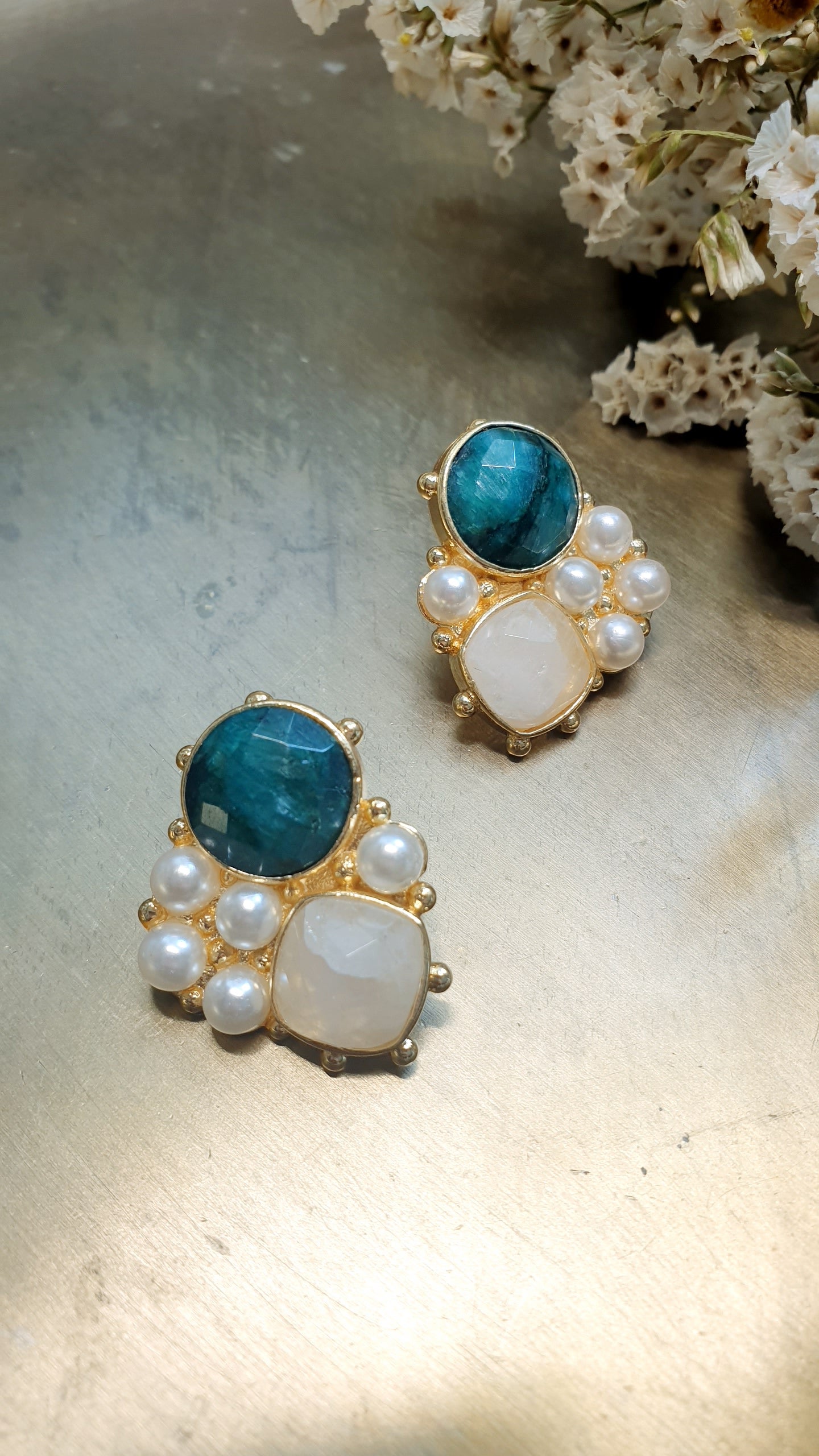 Orecchini in ottone con rubizoisite, citrino, perline