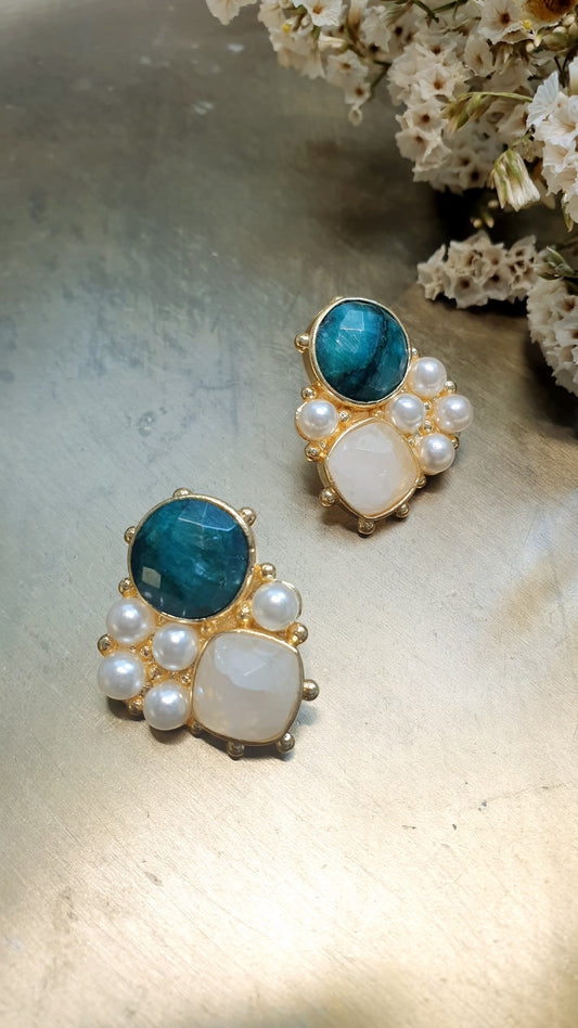 Orecchini in ottone con rubizoisite, citrino, perline