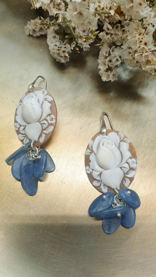 Orecchini in argento con cammei e cianite