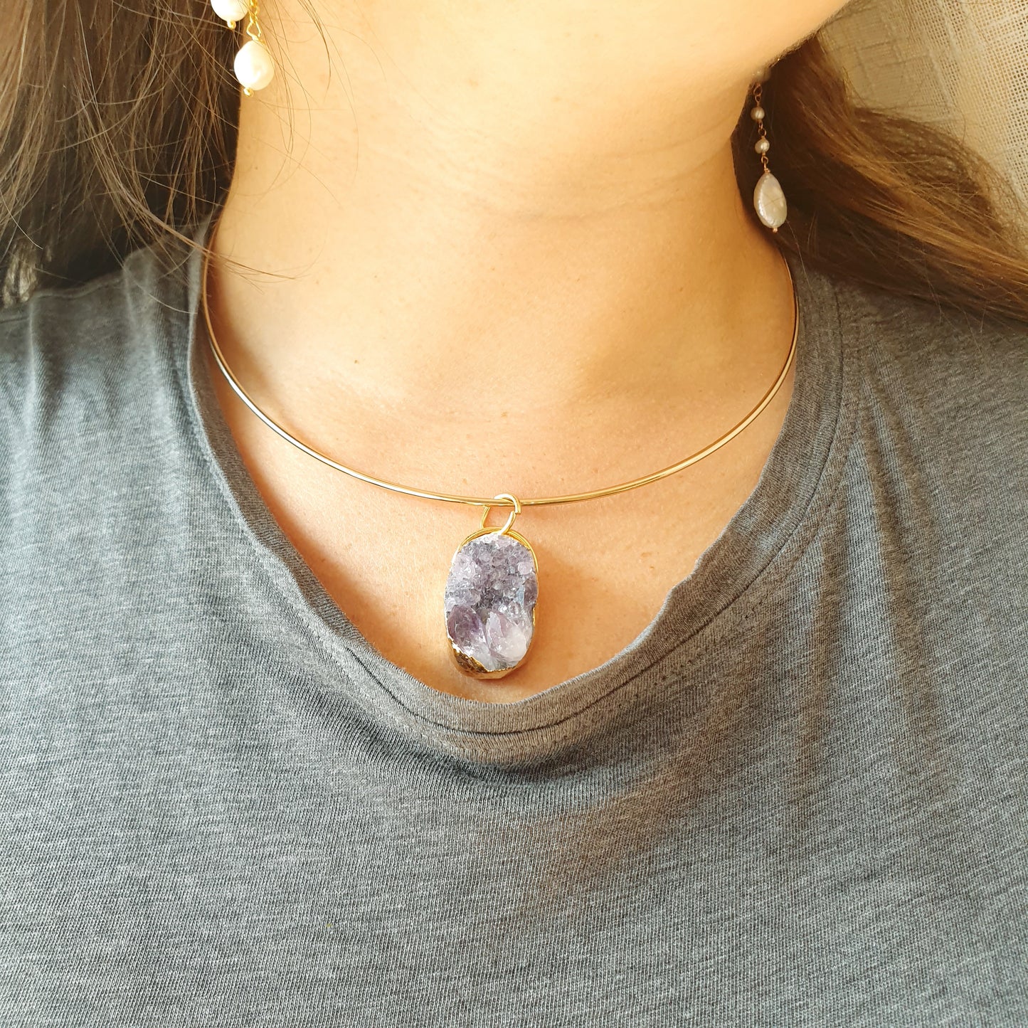 Girocollo con drusa di ametista