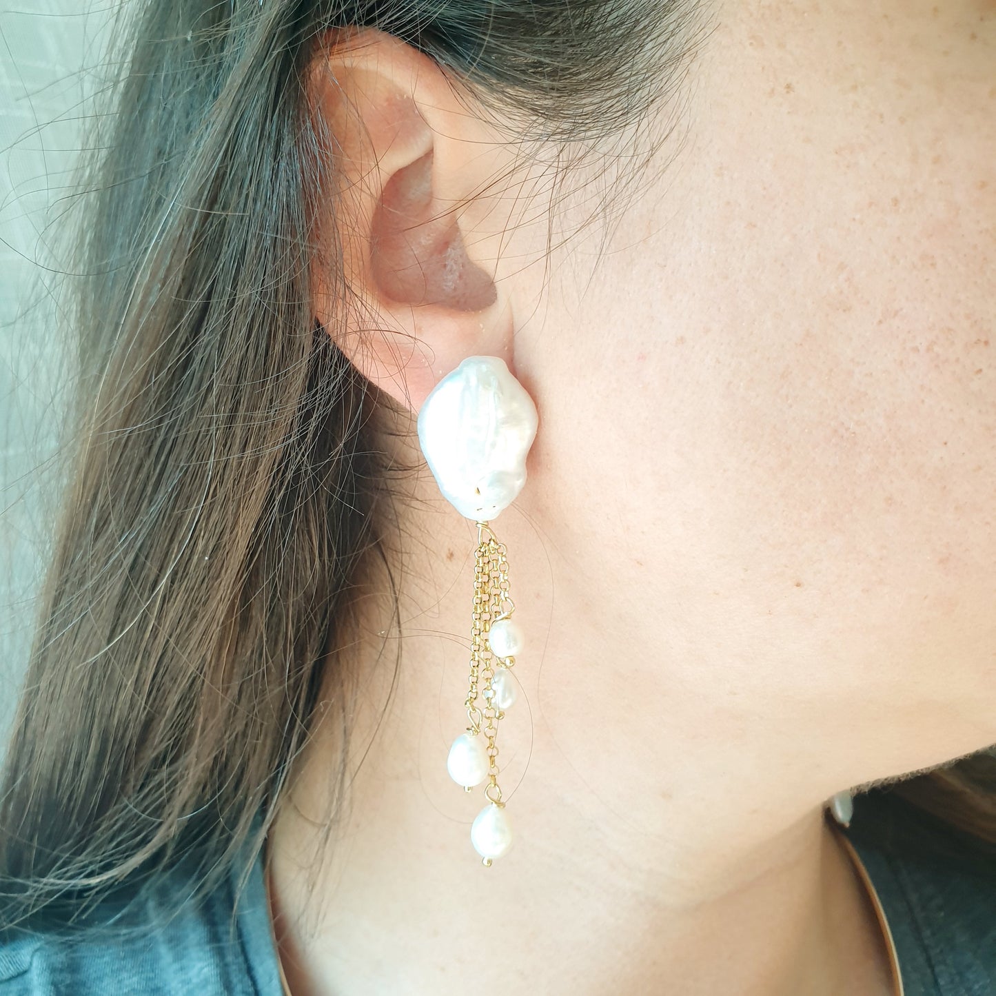 Orecchini in argento con perle barocche e perle di fiume