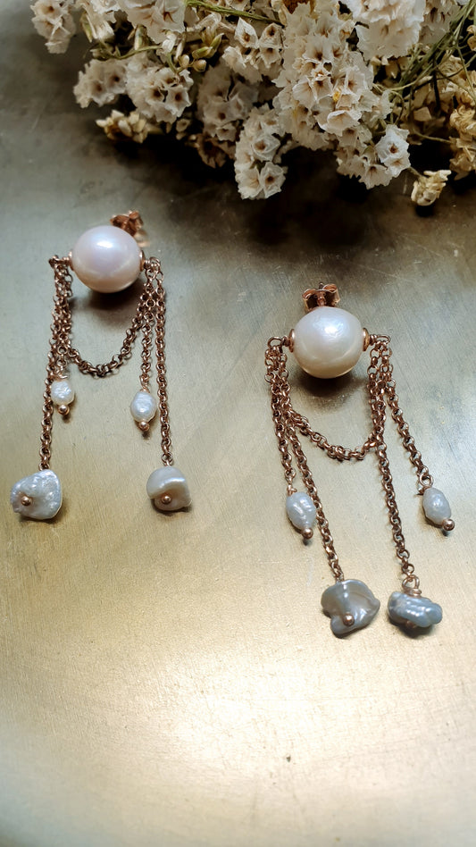 Orecchini in argento con perle barocche e fiume