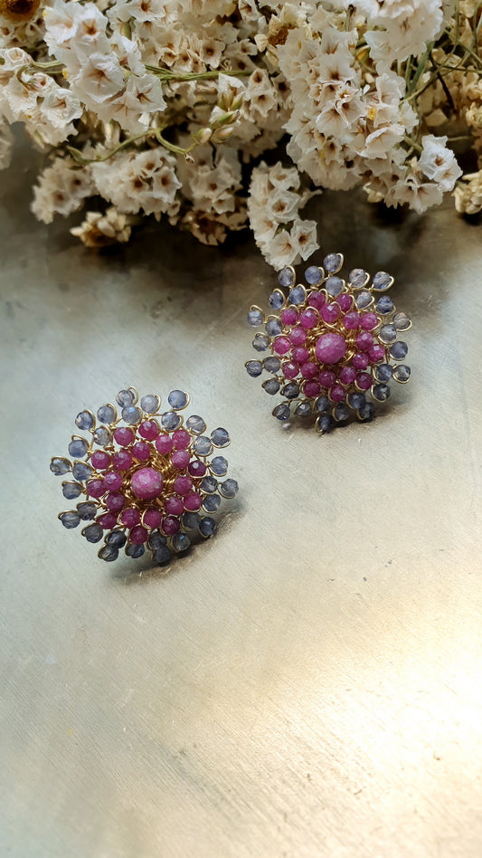 Splendidi orecchini in argento con labradorite, tormalina e rubino