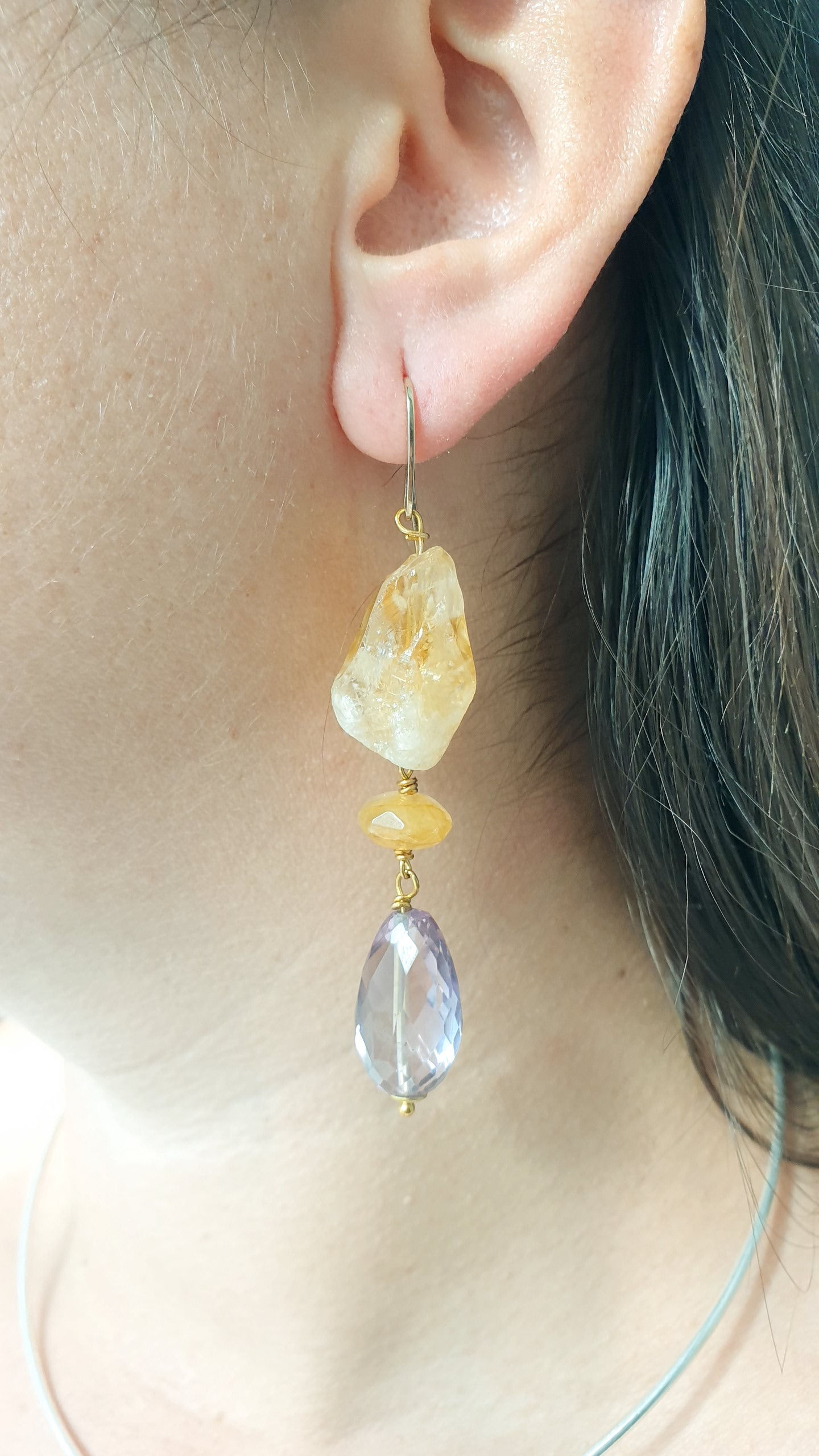 Orecchini in quarzo ametrino e quarzo citrino