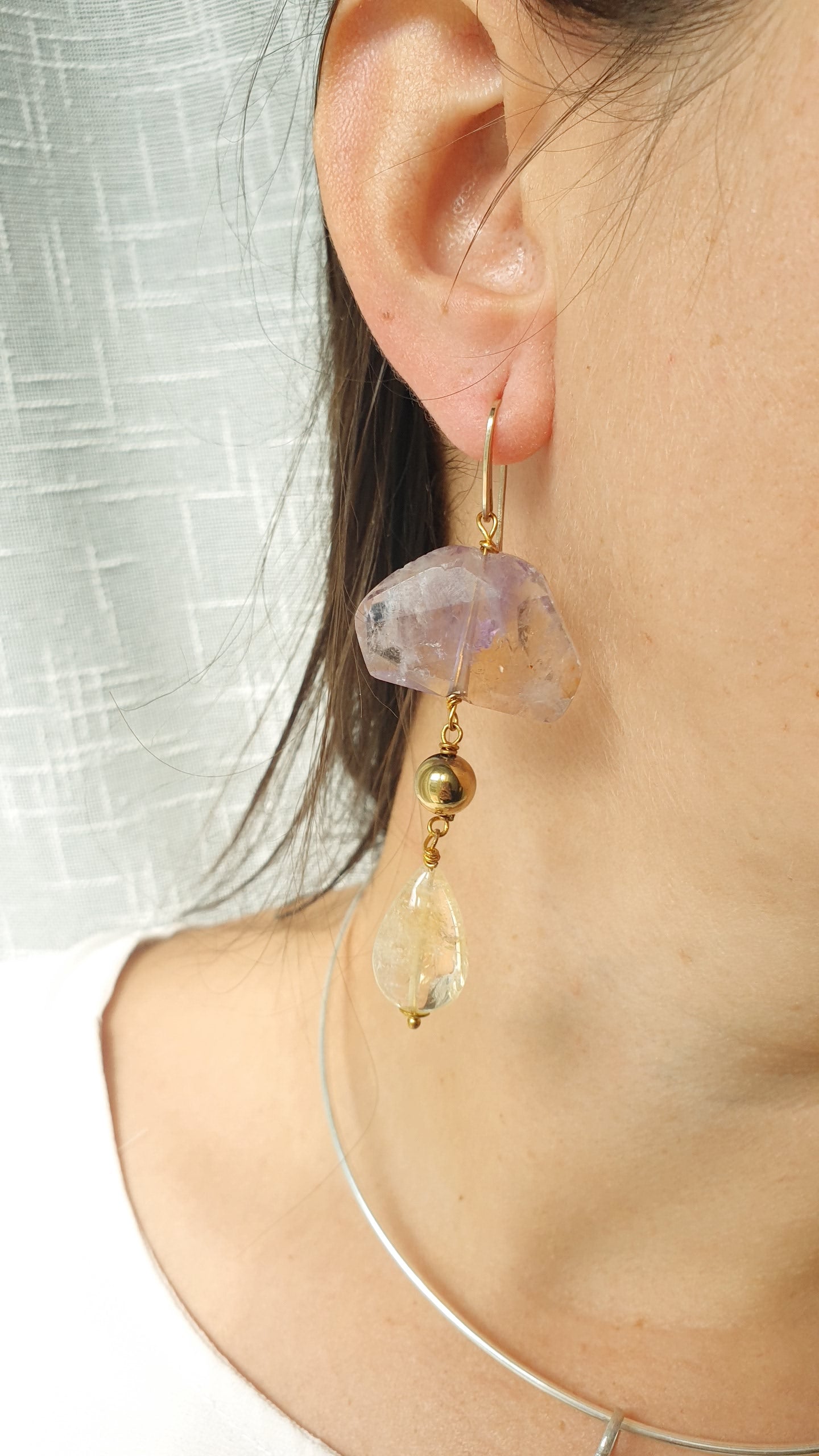 Orecchini in quarzo ametrino e quarzo citrino
