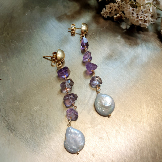 Orecchini in argento con ametiste e perle