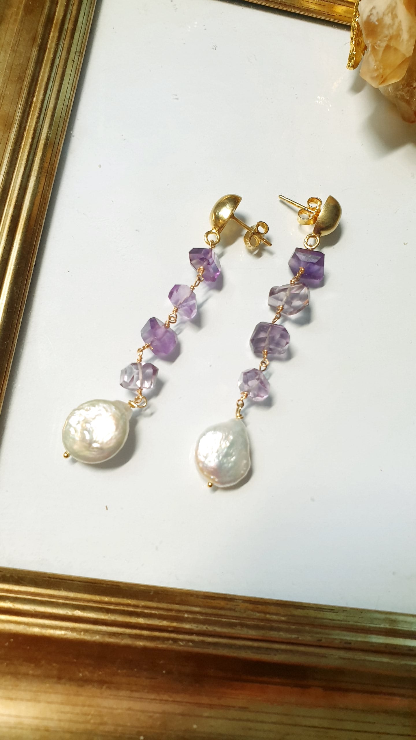 Orecchini in argento con ametiste e perle