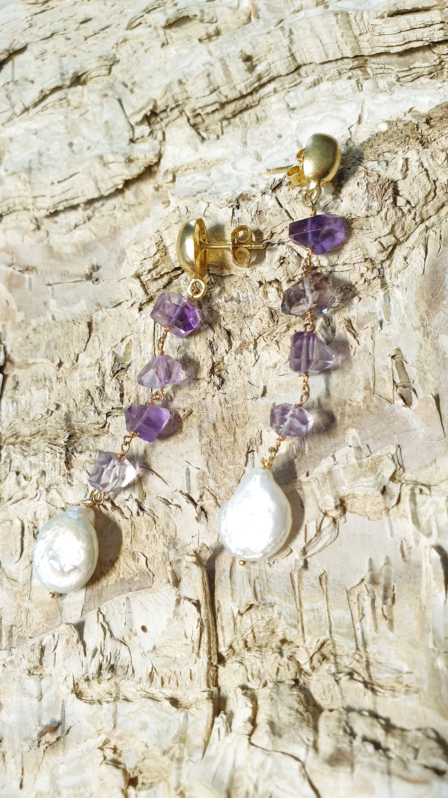 Orecchini in argento con ametiste e perle