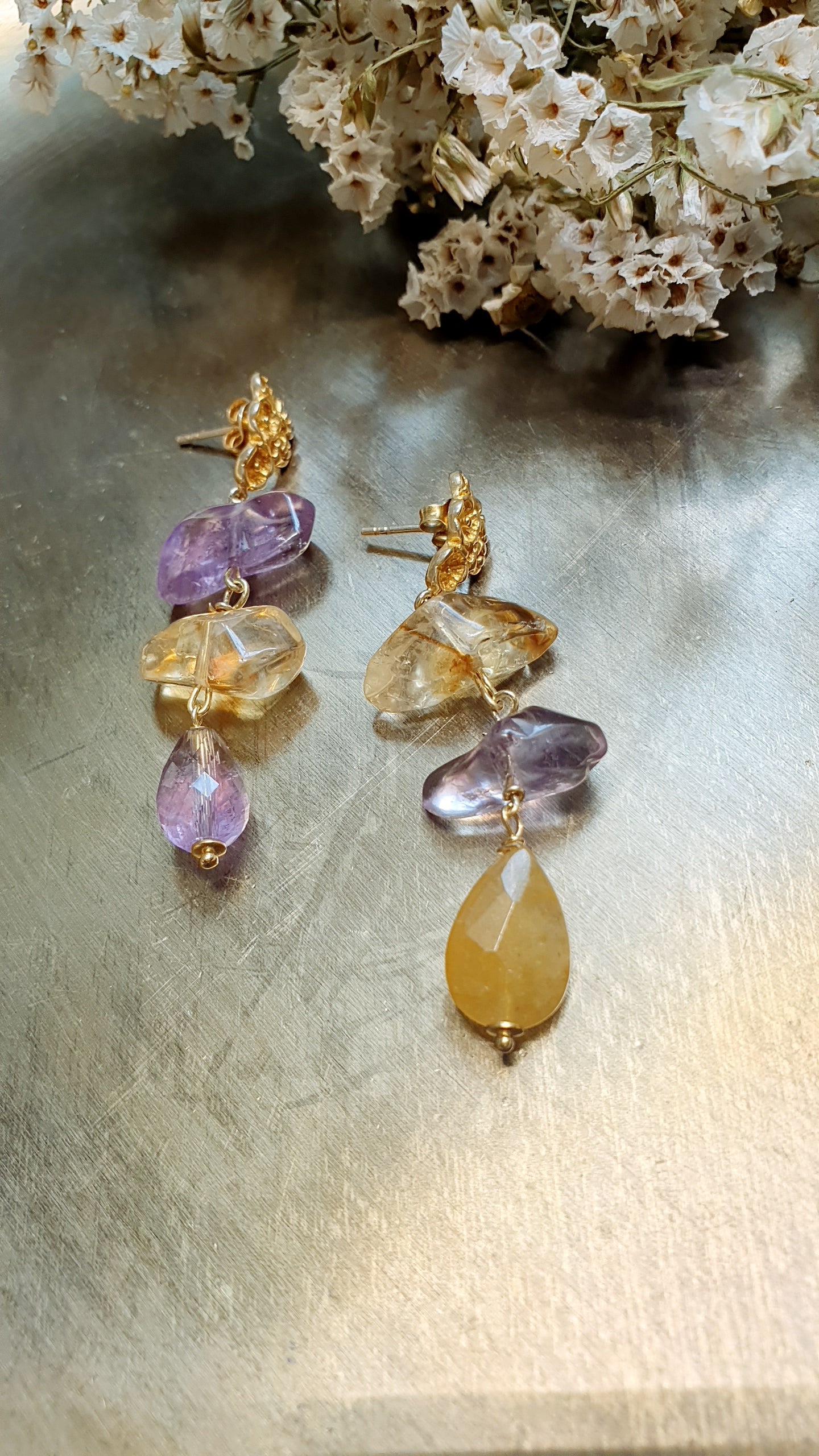 Orecchini in argento con ametista e quarzo citrino