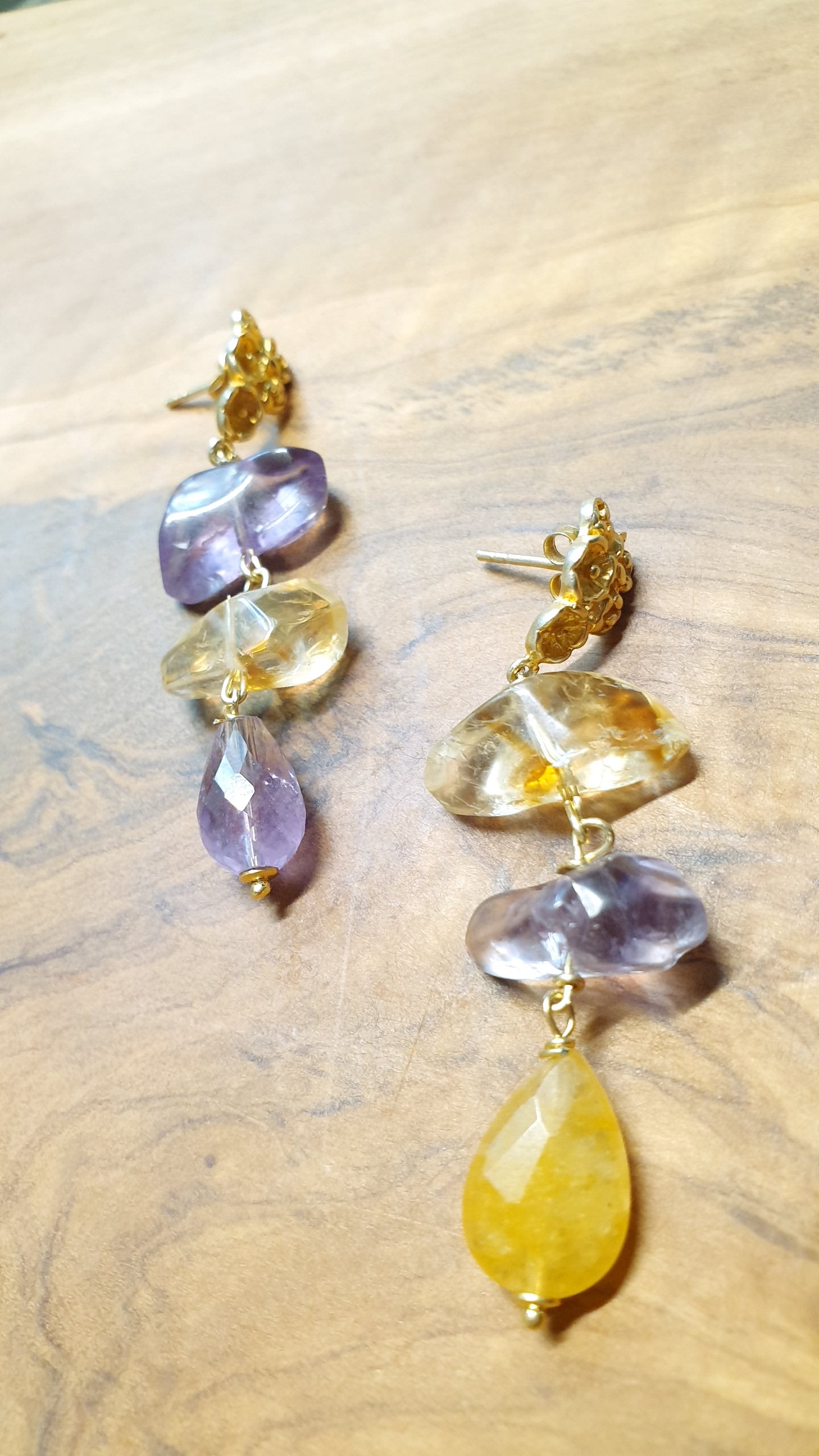 Orecchini in argento con ametista e quarzo citrino