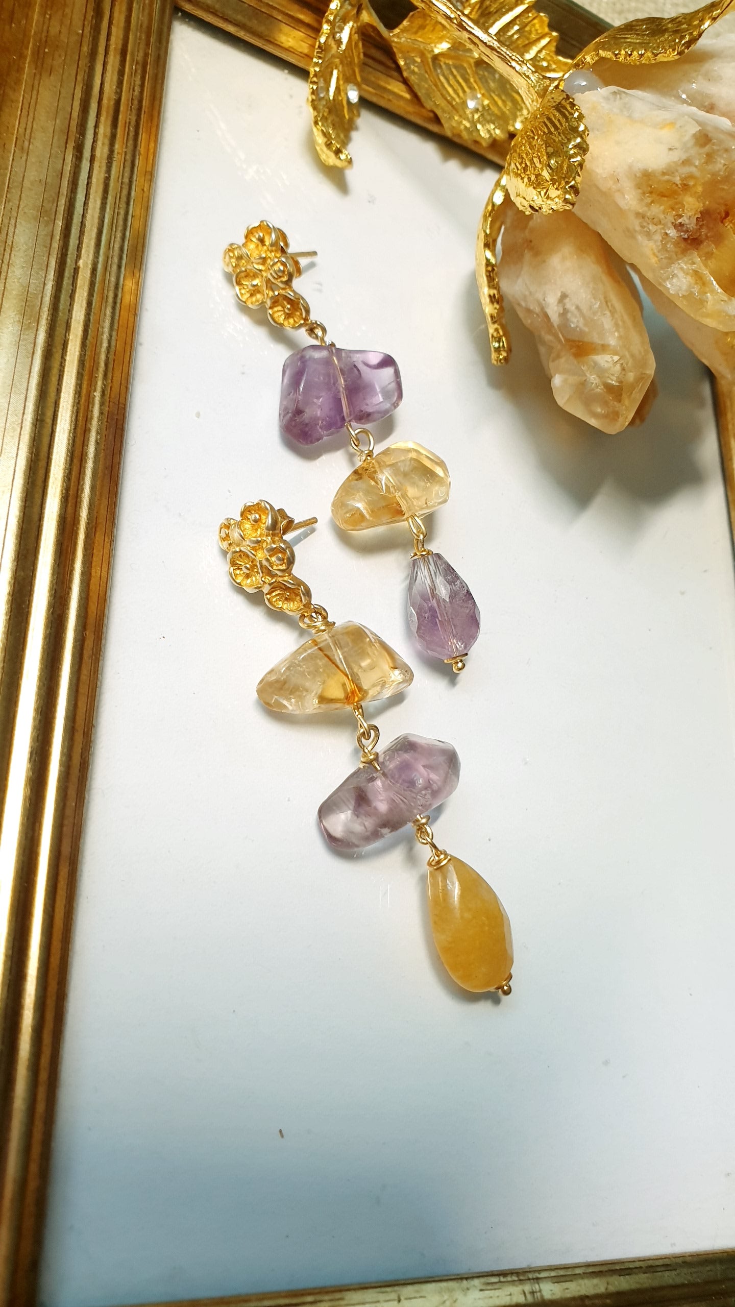 Orecchini in argento con ametista e quarzo citrino