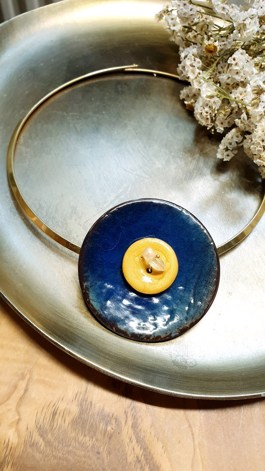 Girocollo in acciaio con dischi in semi laccati e chip di citrino