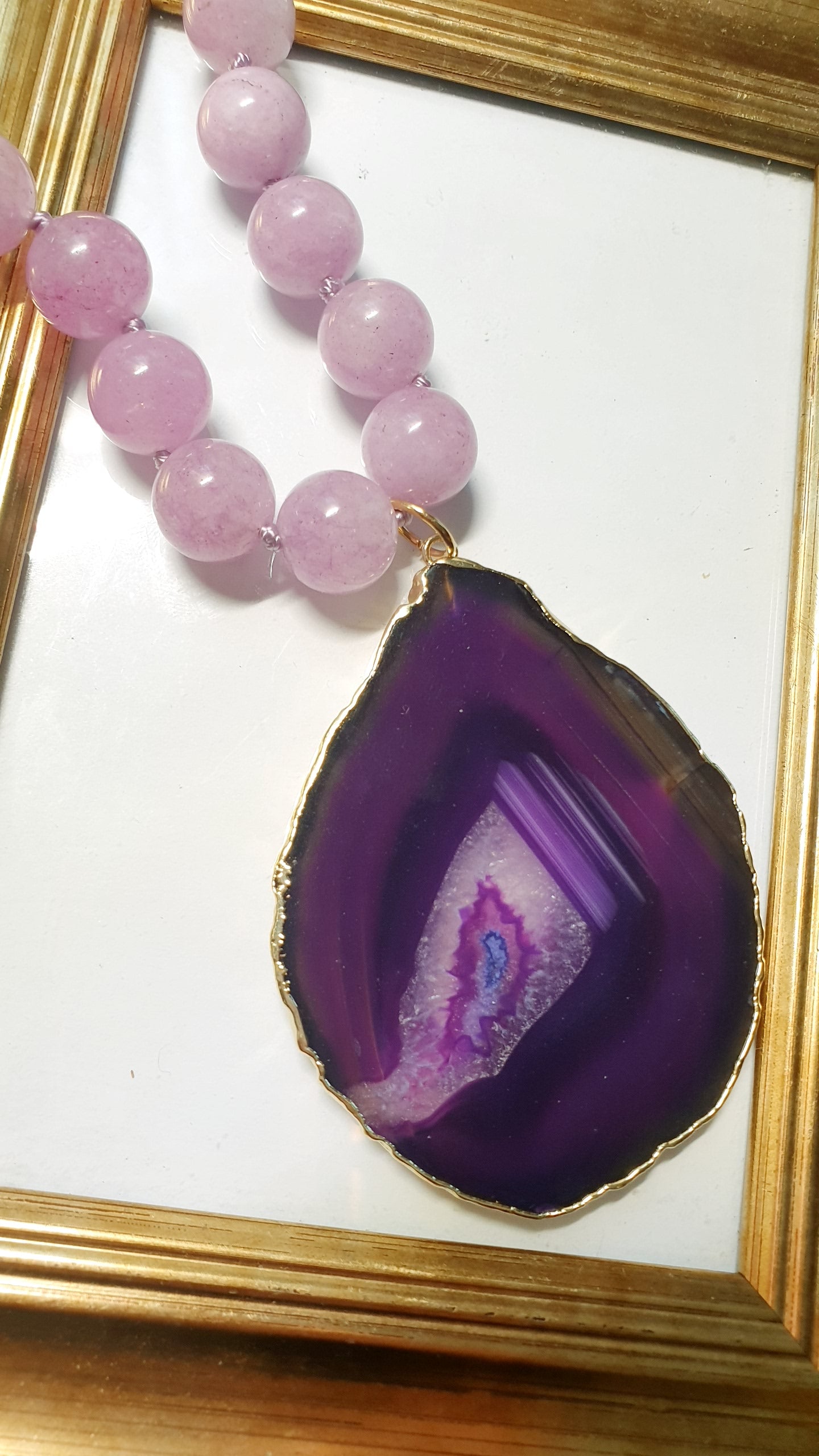 Girocollo in quarzo con grande drusa di agata