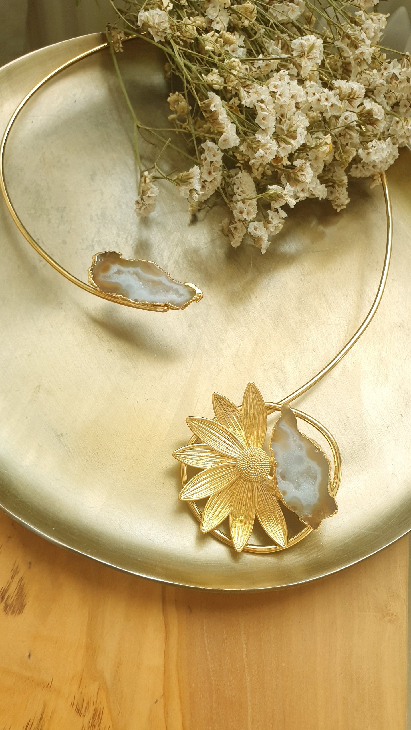 Girocollo placcato oro con druse di agata