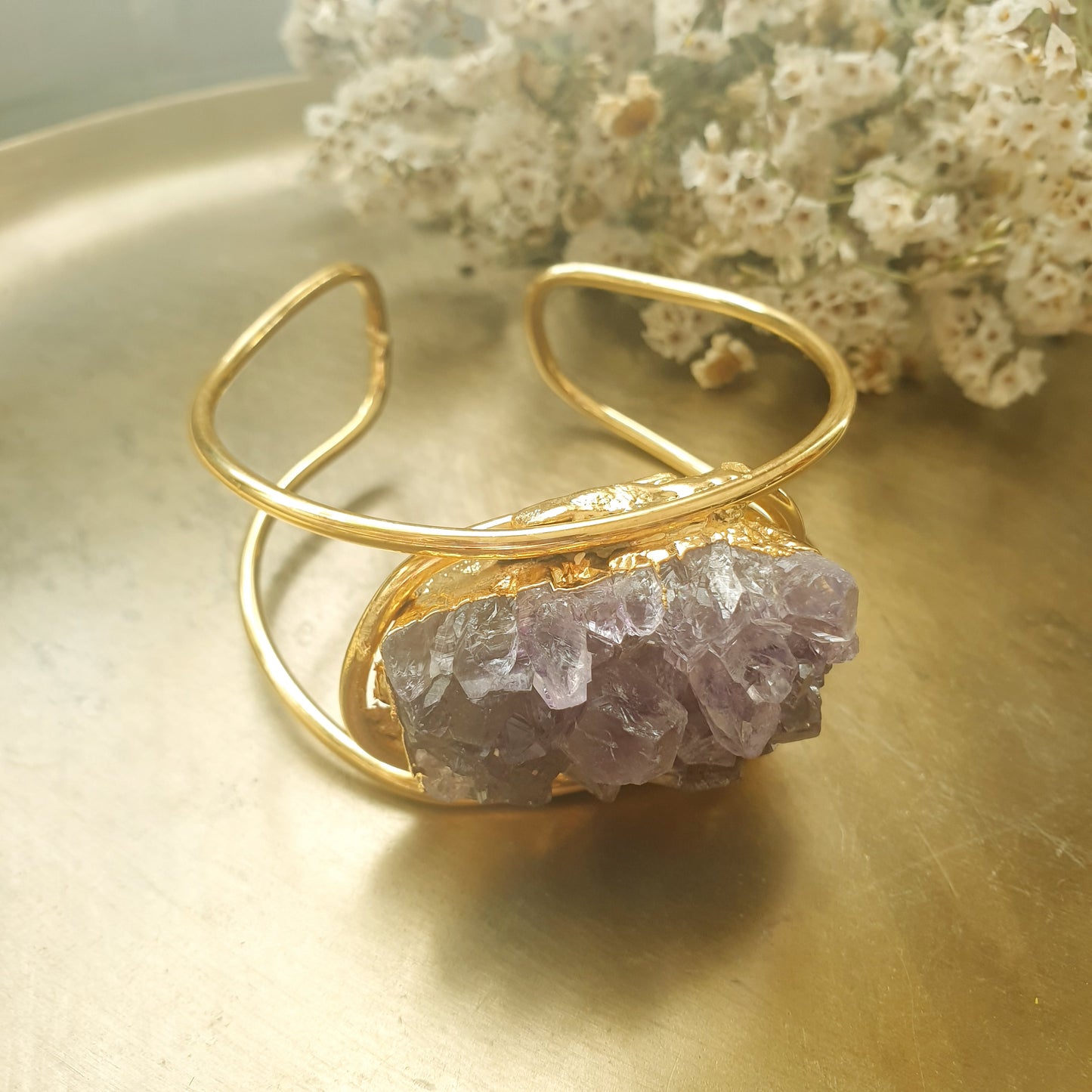 Braccialeplaccato oro con grande drusa di ametista